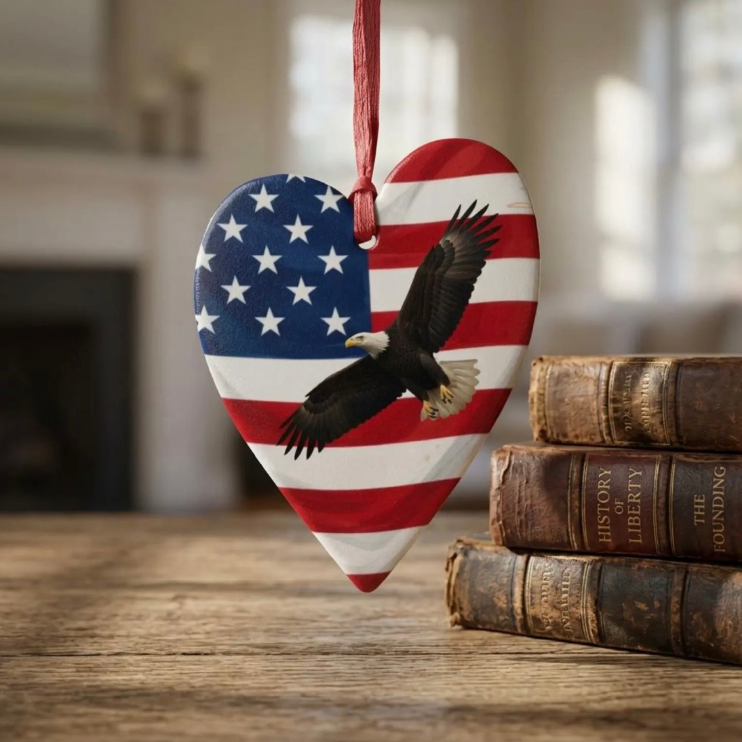 USA 250 Eagle and American Flag Wooden Heart Ornament, 1776-2026 Semiquincentennial Keepsake product thumbnail image