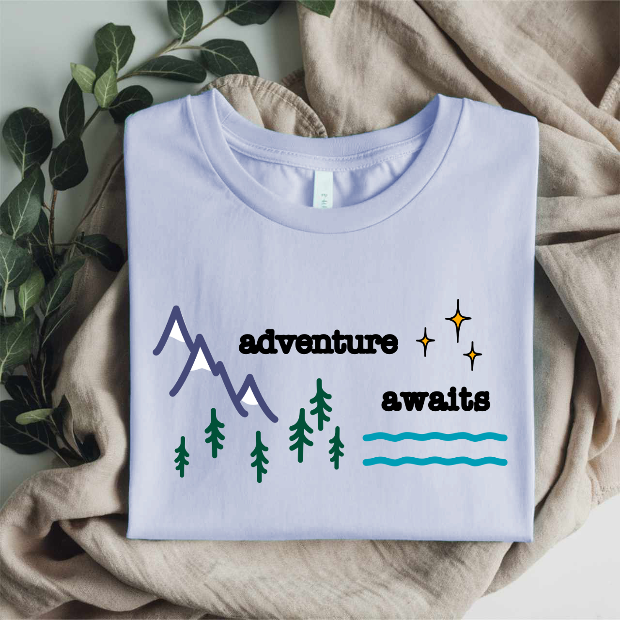Adventure Awaits - Colorful Mountains. Nature Lover Gift, Outdoorsy Tee, Mountains, Forests, Rivers, Stars product thumbnail image Adventure Awaits - Colorful Mountains. Nature Lover Gift, Outdoorsy Tee, Mountains, Forests, Rivers, Stars product thumbnail image