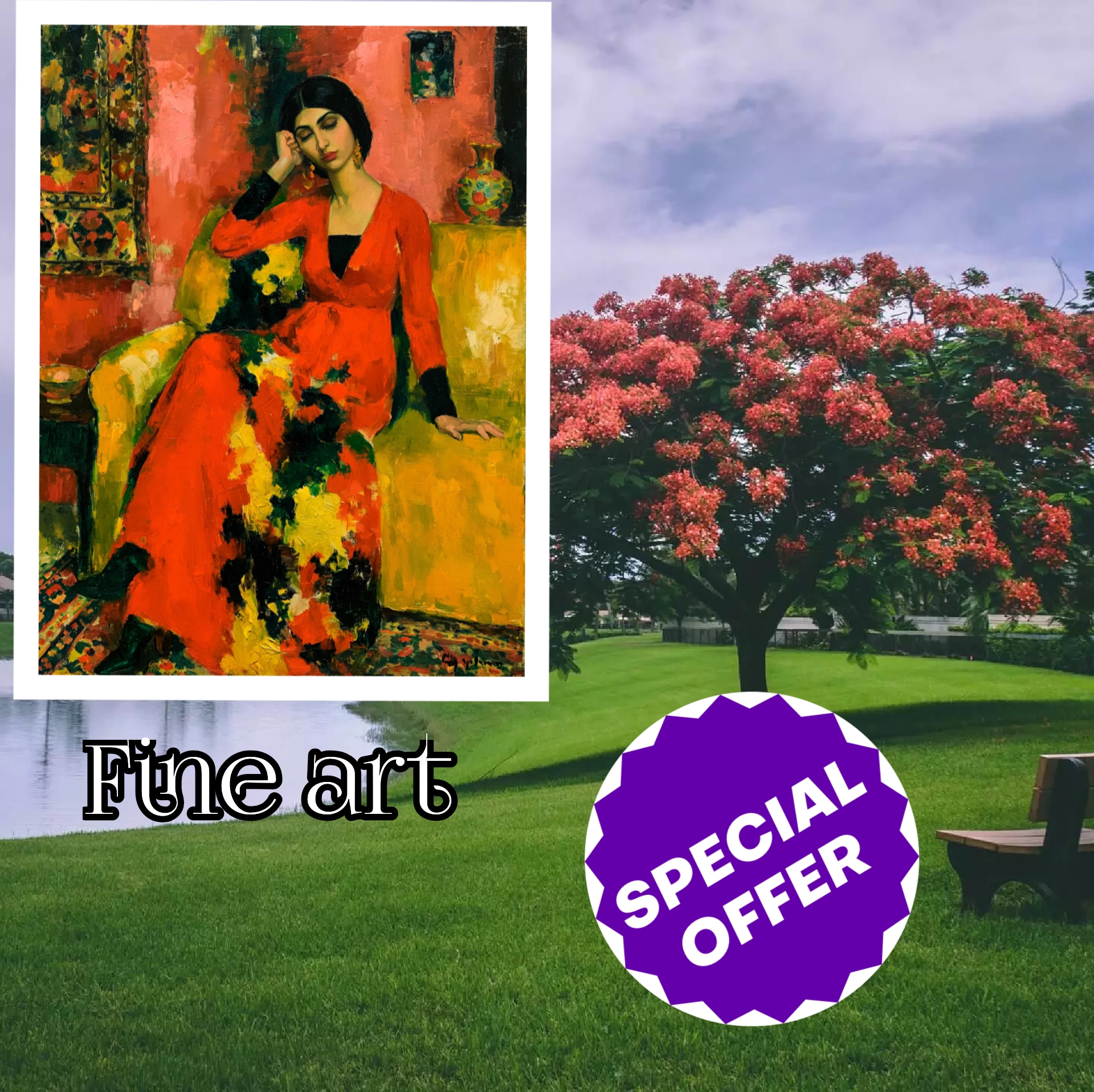 Fine Art Canvas Print — Woman in Red Seated Portrait (Matte Stretched 1.25") product thumbnail image