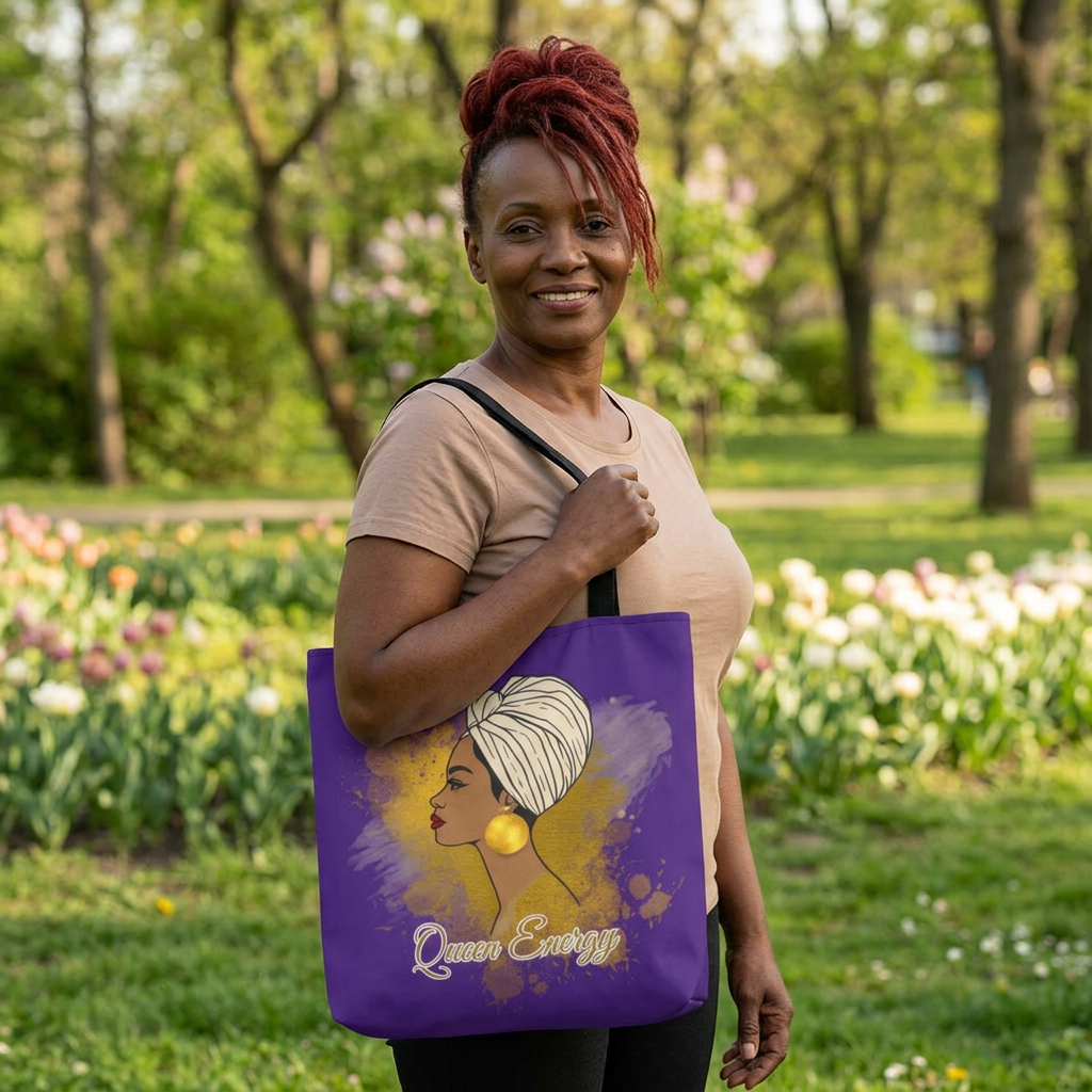 Queen Energy Tote Bag — Empowered Woman Graphic Tote product thumbnail image Queen Energy Tote Bag — Empowered Woman Graphic Tote product thumbnail image