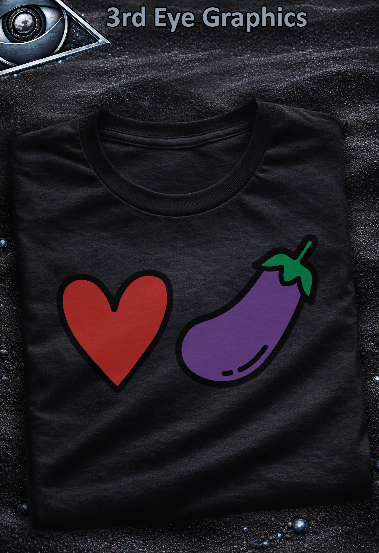 Funny Heart Eggplants Adult Humor Graphic Bold Cartoon Graphic T-Shirt  product thumbnail image