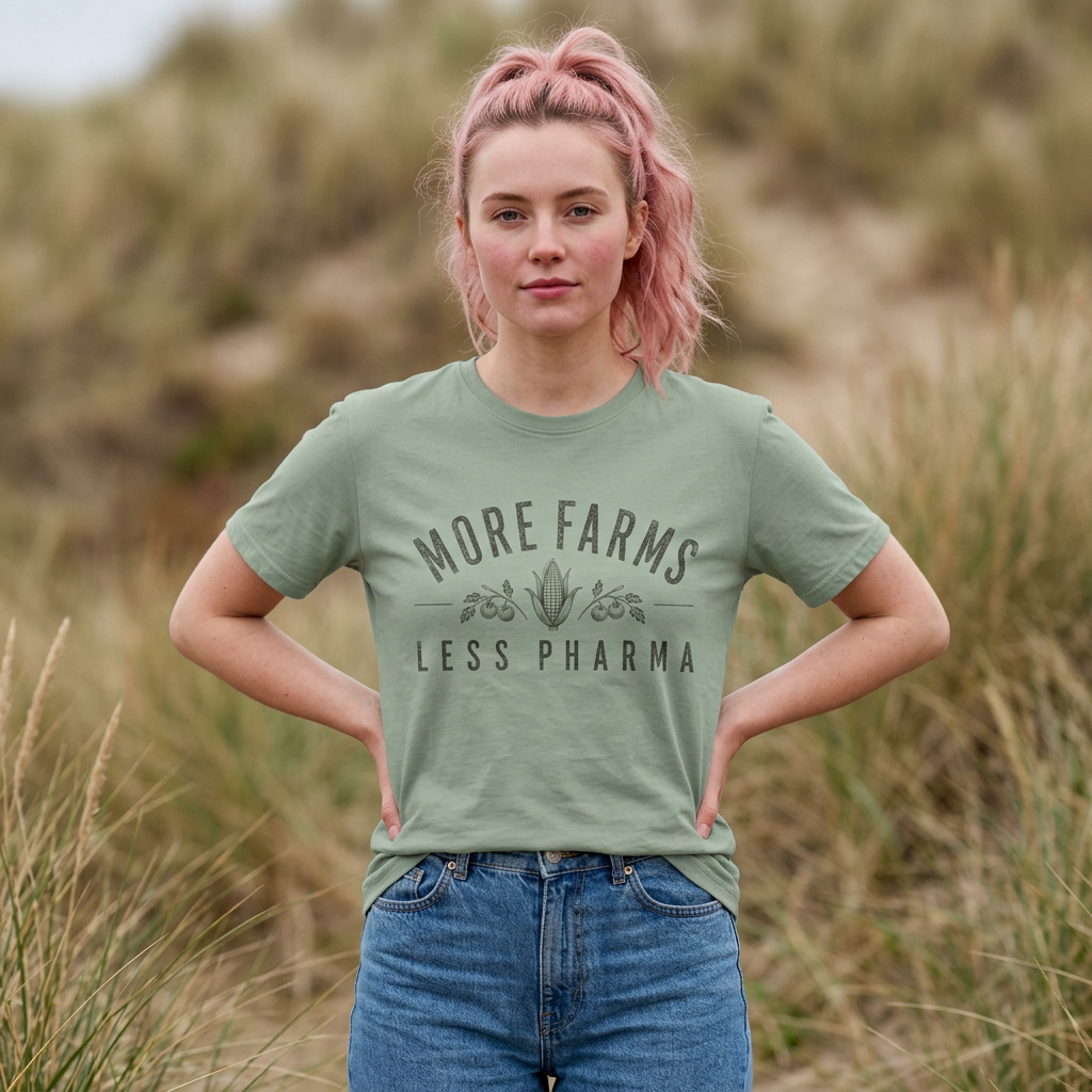 More Farms Less Pharma T-Shirt – Organic Farming &amp; Natural Health Tee product thumbnail image