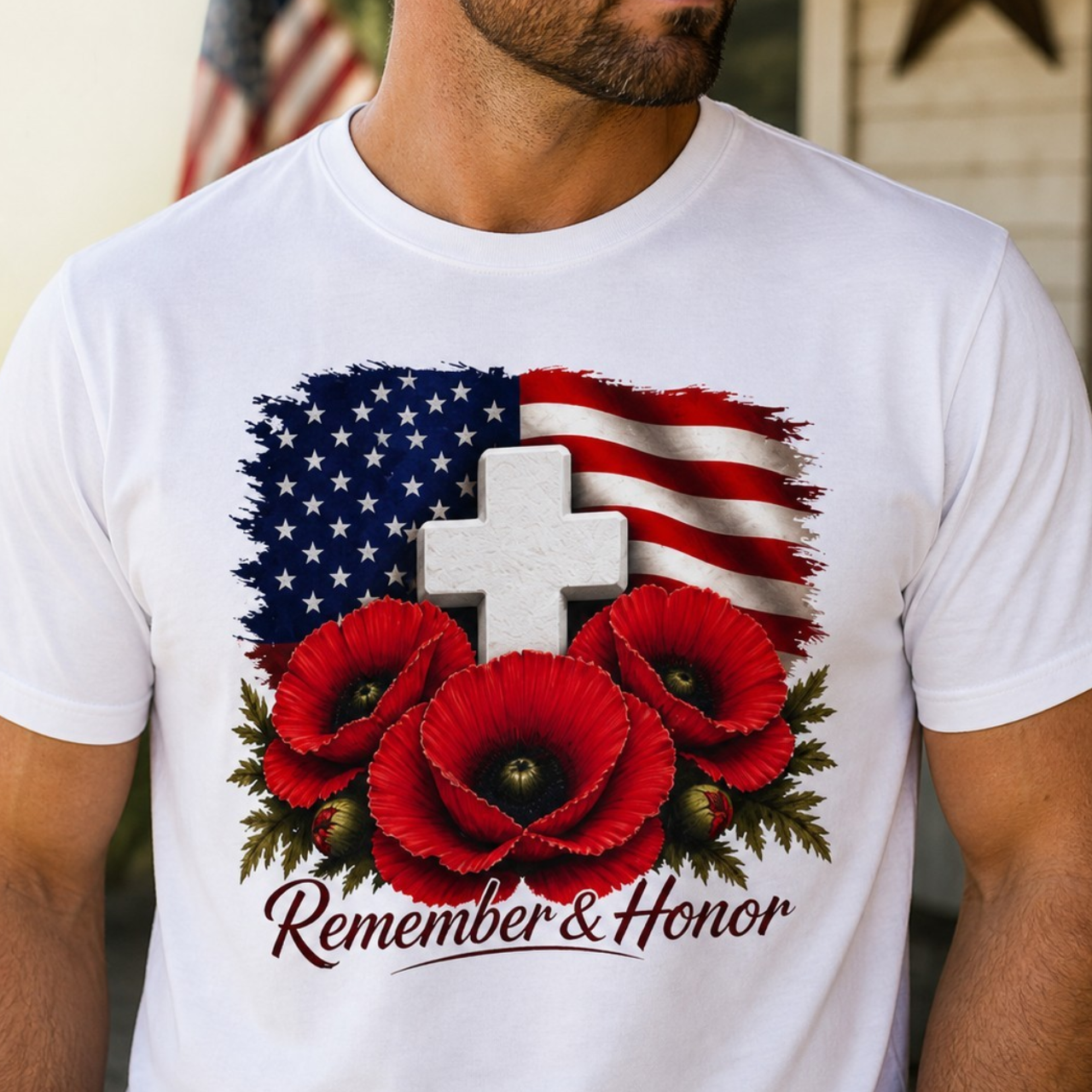 Remember & Honor Shirt | Memorial Day Shirt, Patriotic Poppy Tee | American Flag Cross Shirt, USA Tribute Tee product thumbnail image Remember & Honor Shirt | Memorial Day Shirt, Patriotic Poppy Tee | American Flag Cross Shirt, USA Tribute Tee product thumbnail image