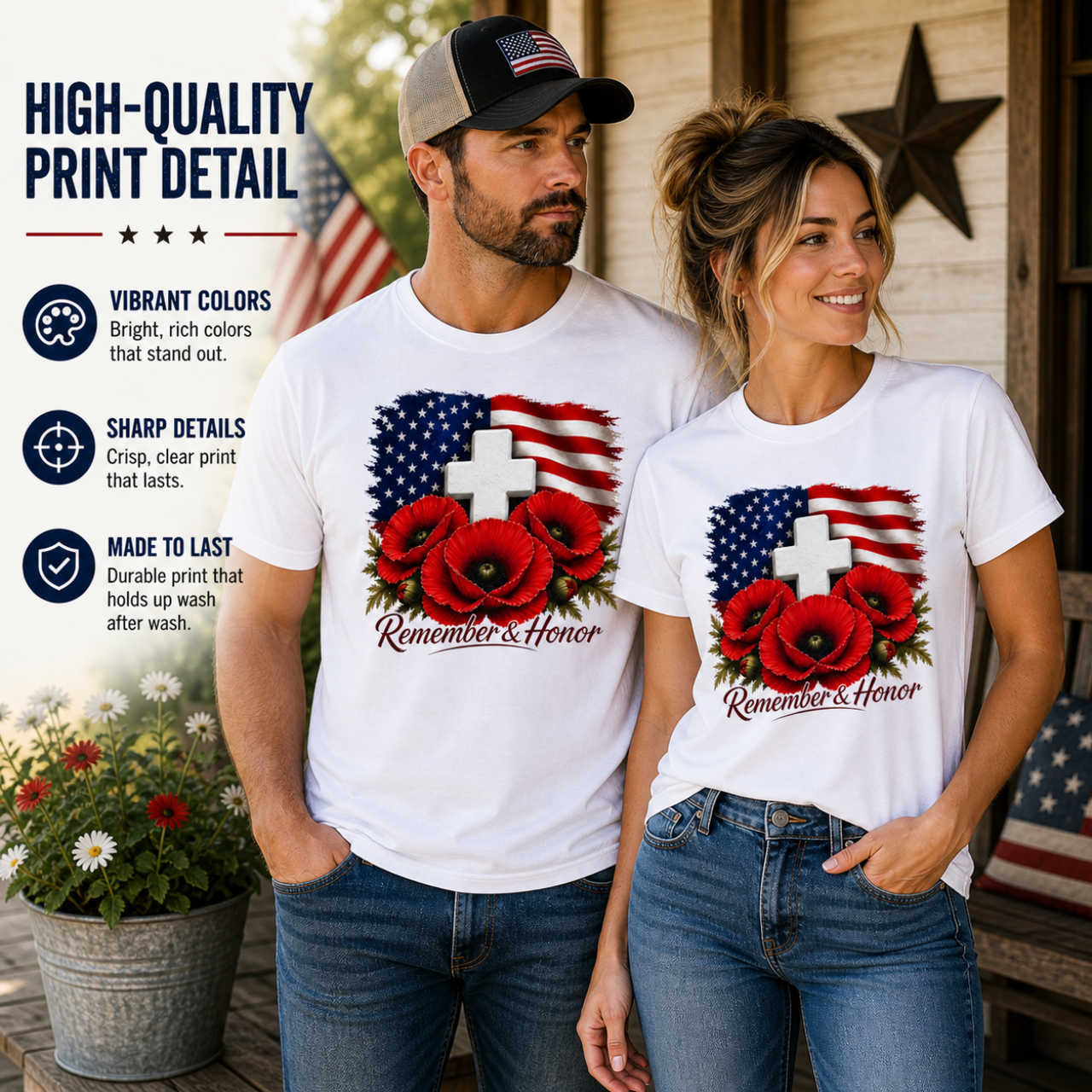 Remember & Honor Shirt | Memorial Day Shirt, Patriotic Poppy Tee | American Flag Cross Shirt, USA Tribute Tee product thumbnail image Remember & Honor Shirt | Memorial Day Shirt, Patriotic Poppy Tee | American Flag Cross Shirt, USA Tribute Tee product thumbnail image