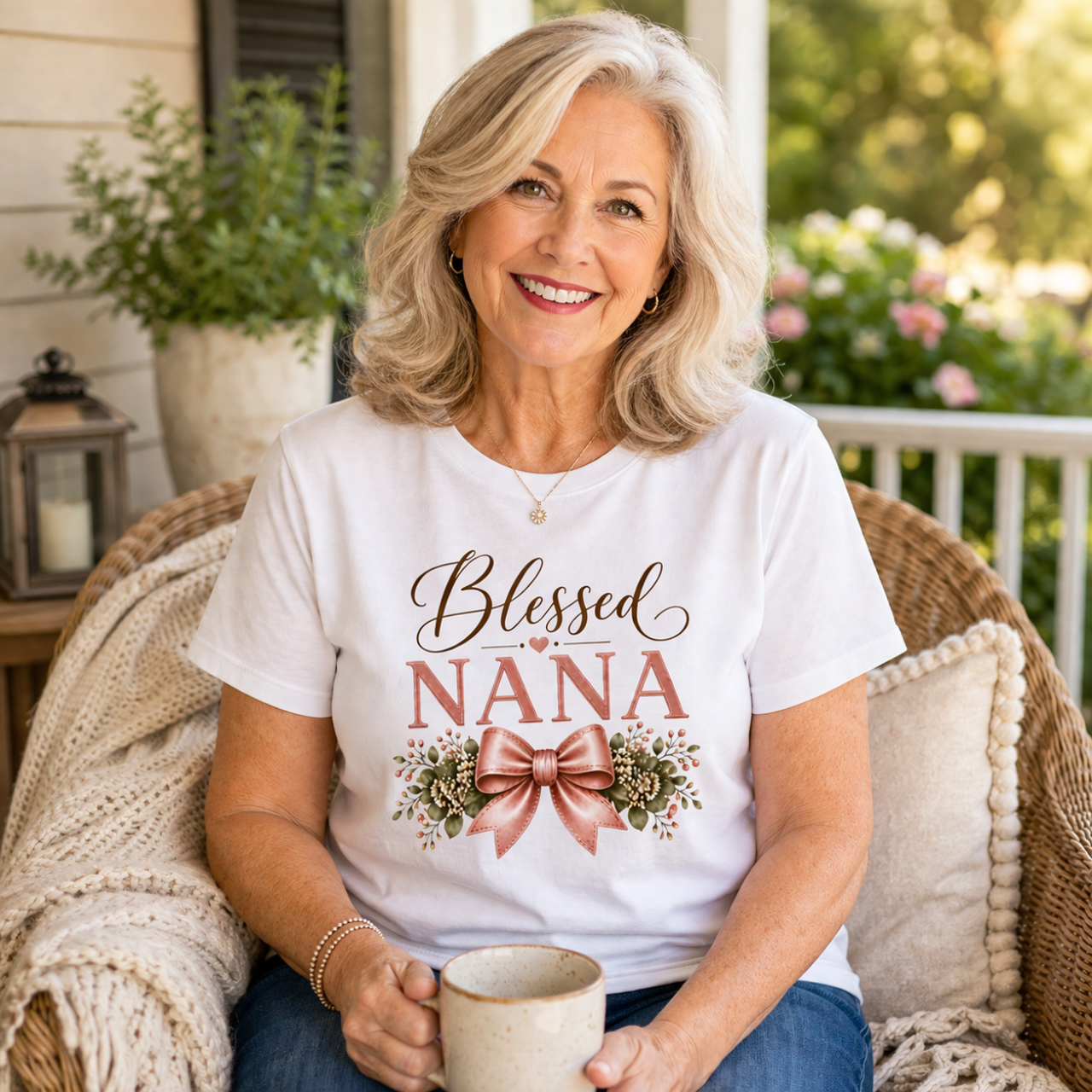 Blessed Nana Pink Bow Shirt | Floral Grandma Gift Tee product thumbnail image