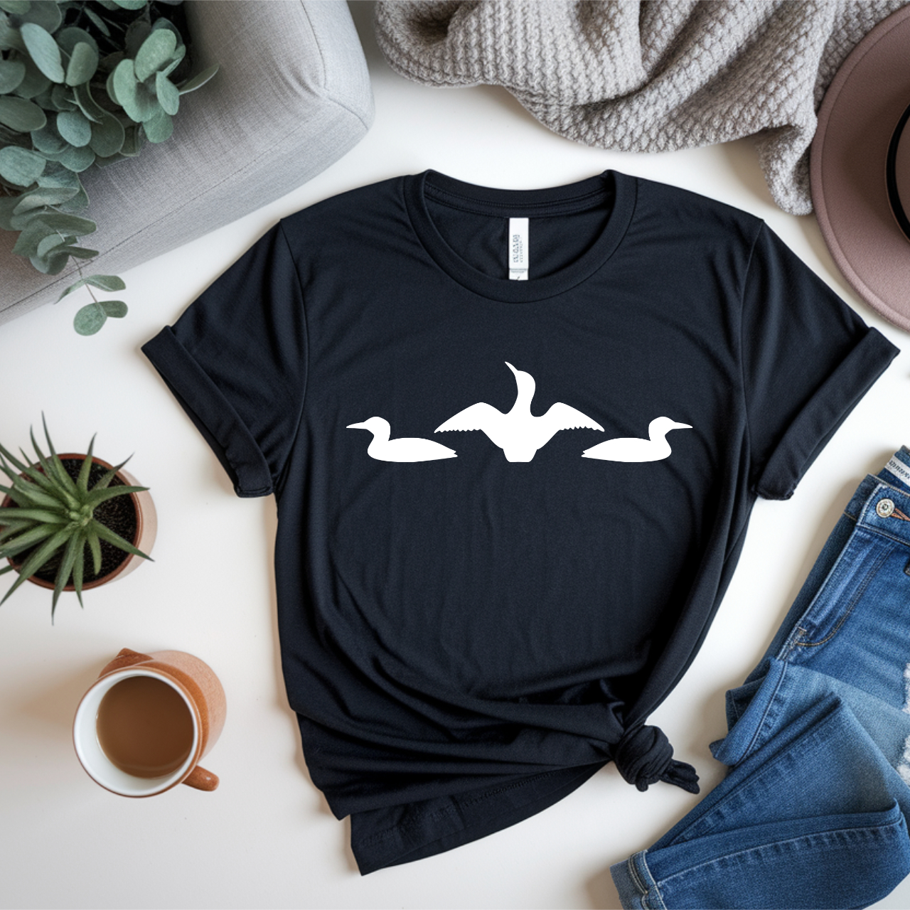 Wild Bird Silhouettes T-shirt, Common Loons. Bird Lover Gift, Outdoorsy Tee, Unisex Apparel