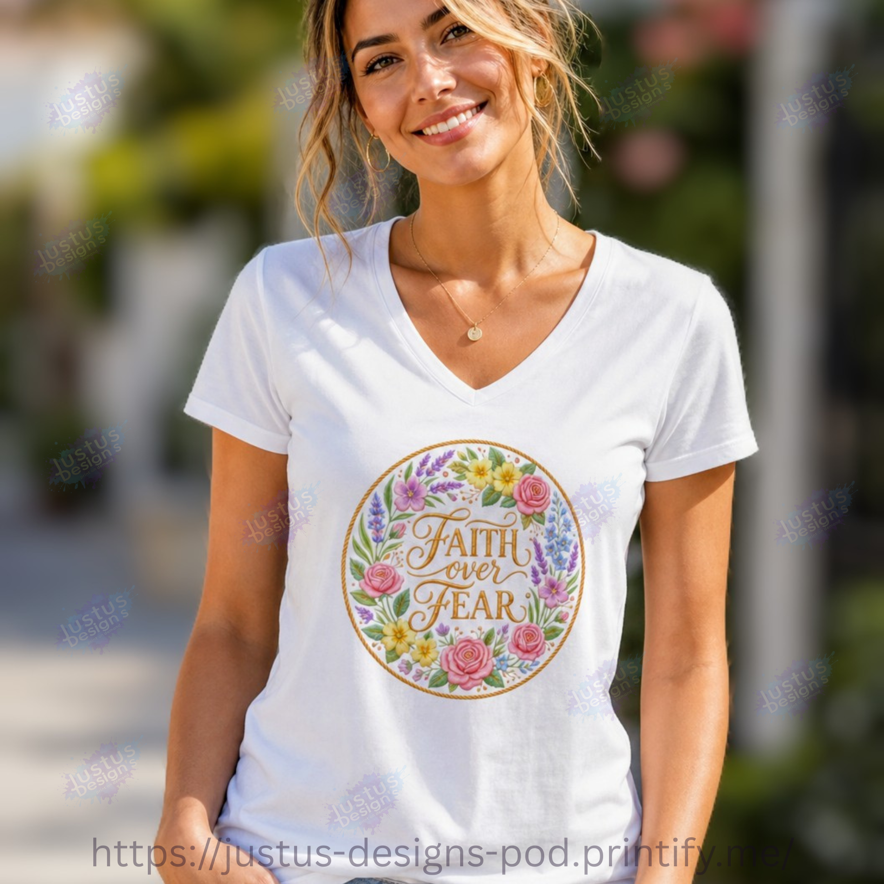 Faith Over Fear Floral V-Neck Tee