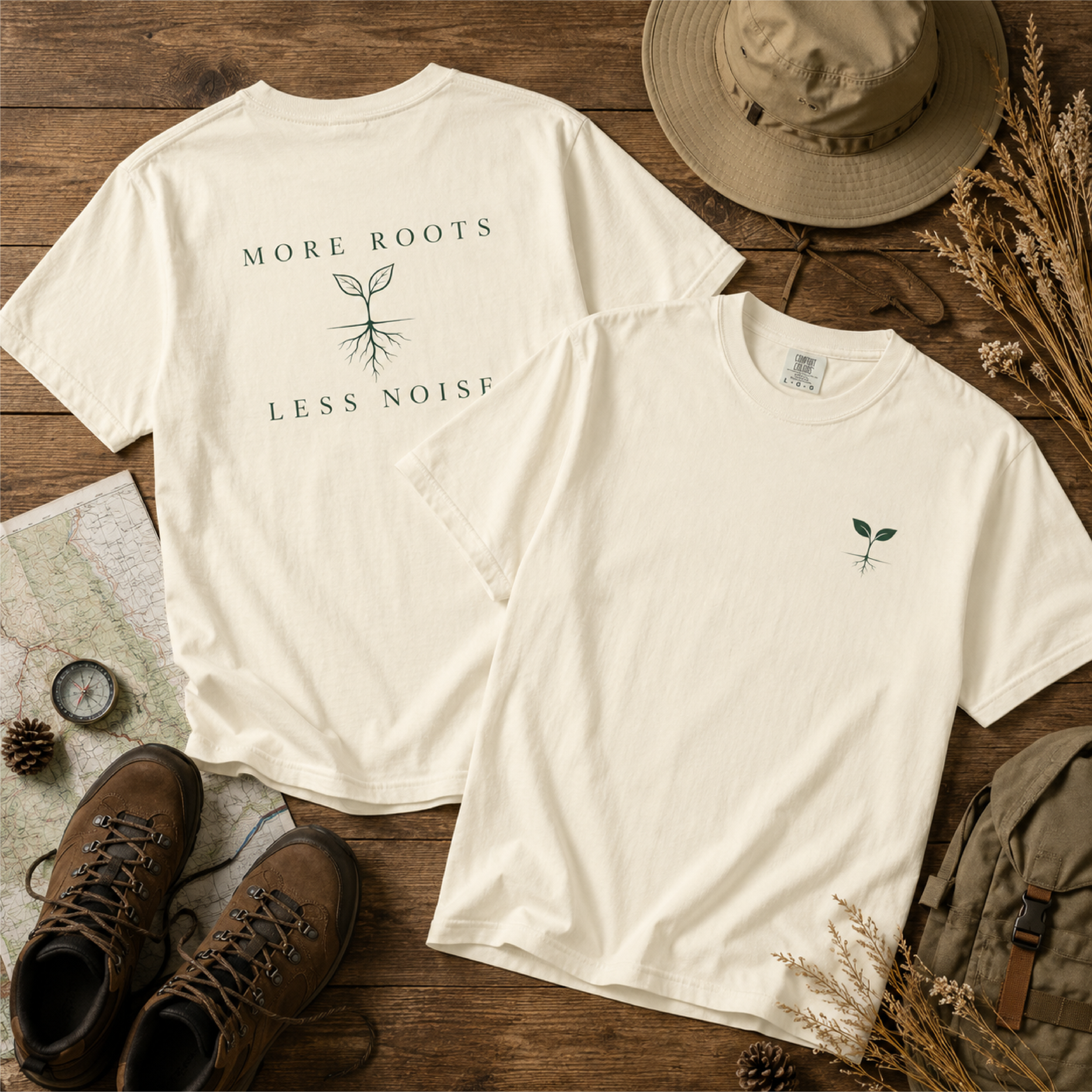 More Roots Less Noise Tee | Minimal Nature Comfort Colors Shirt product thumbnail image More Roots Less Noise Tee | Minimal Nature Comfort Colors Shirt product thumbnail image