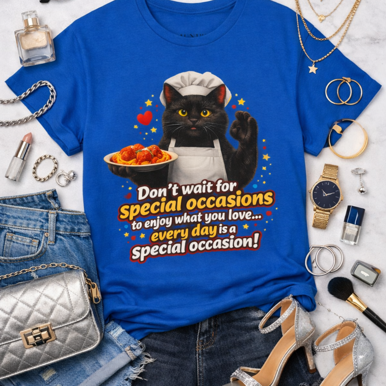 Funny Black Cat Chef Illustration Tee, Humorous Kitty Unisex Design T-Shirt, Animal Lovers Shirt, Casual Fashion, Pet Lover