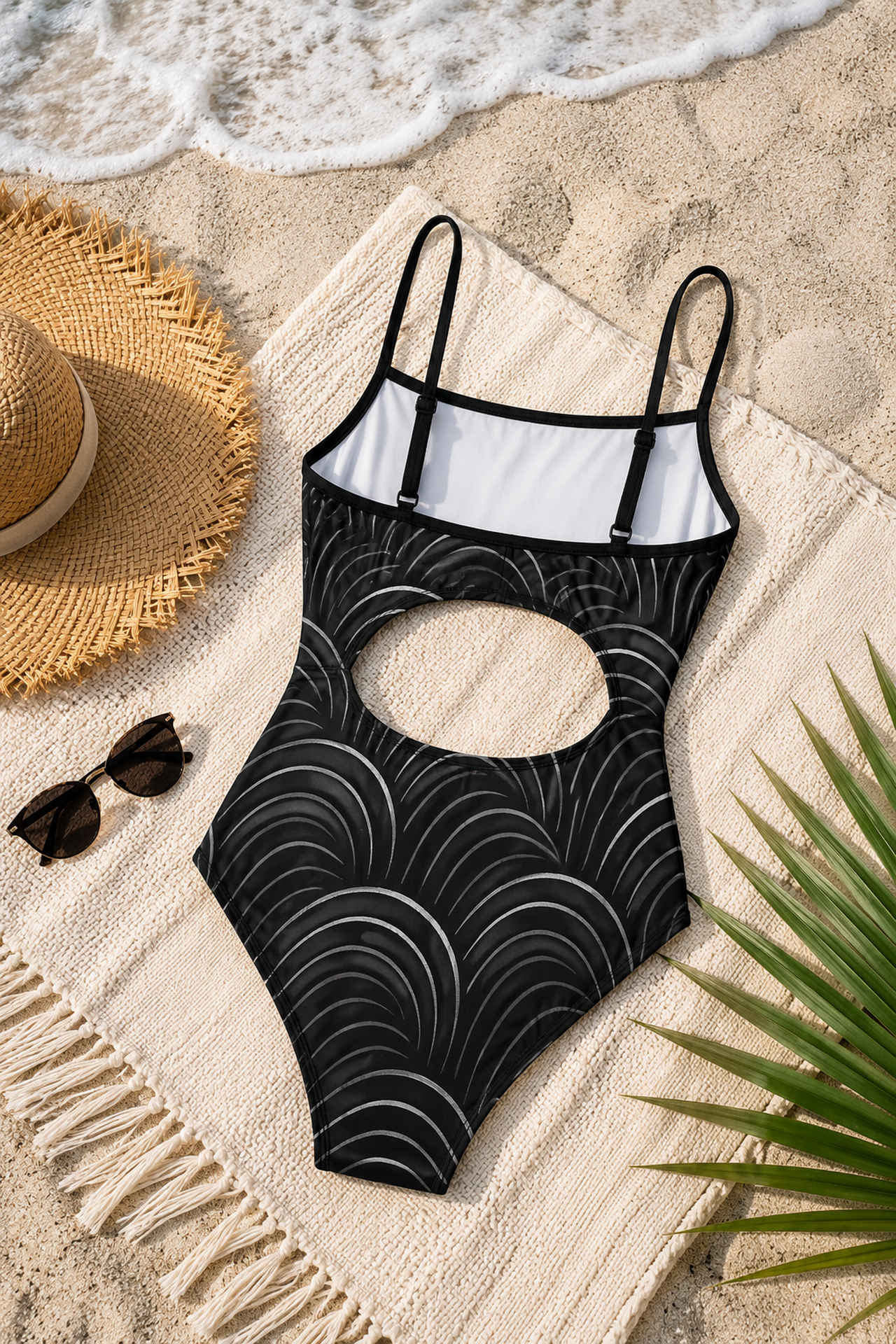 Women's Cool Wavy Black One-Piece Swimsuit - Beach Ready Swimwear product thumbnail image Women's Cool Wavy Black One-Piece Swimsuit - Beach Ready Swimwear product thumbnail image