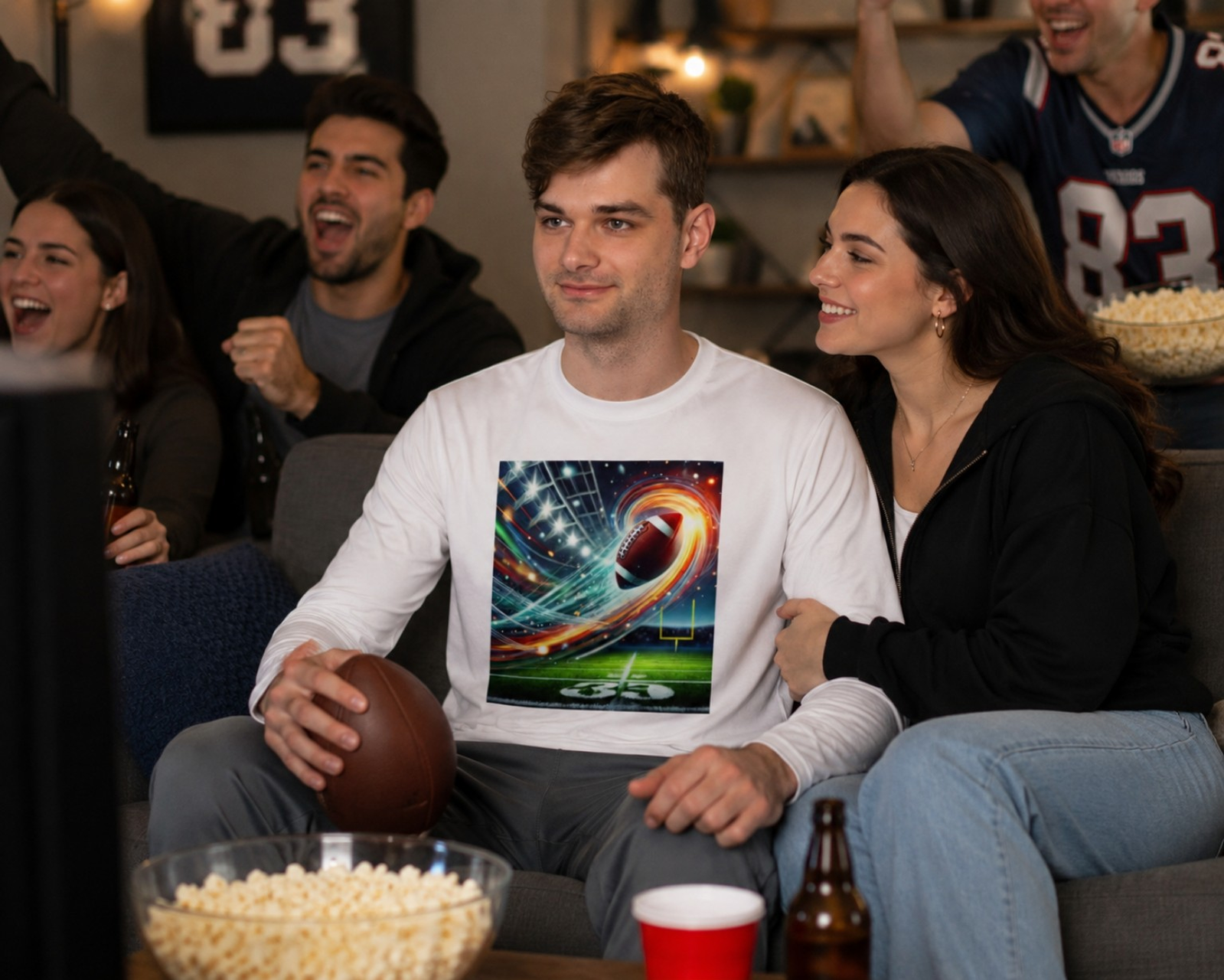 Long Sleeve Tee - Unisex with Artistic Footbal Design