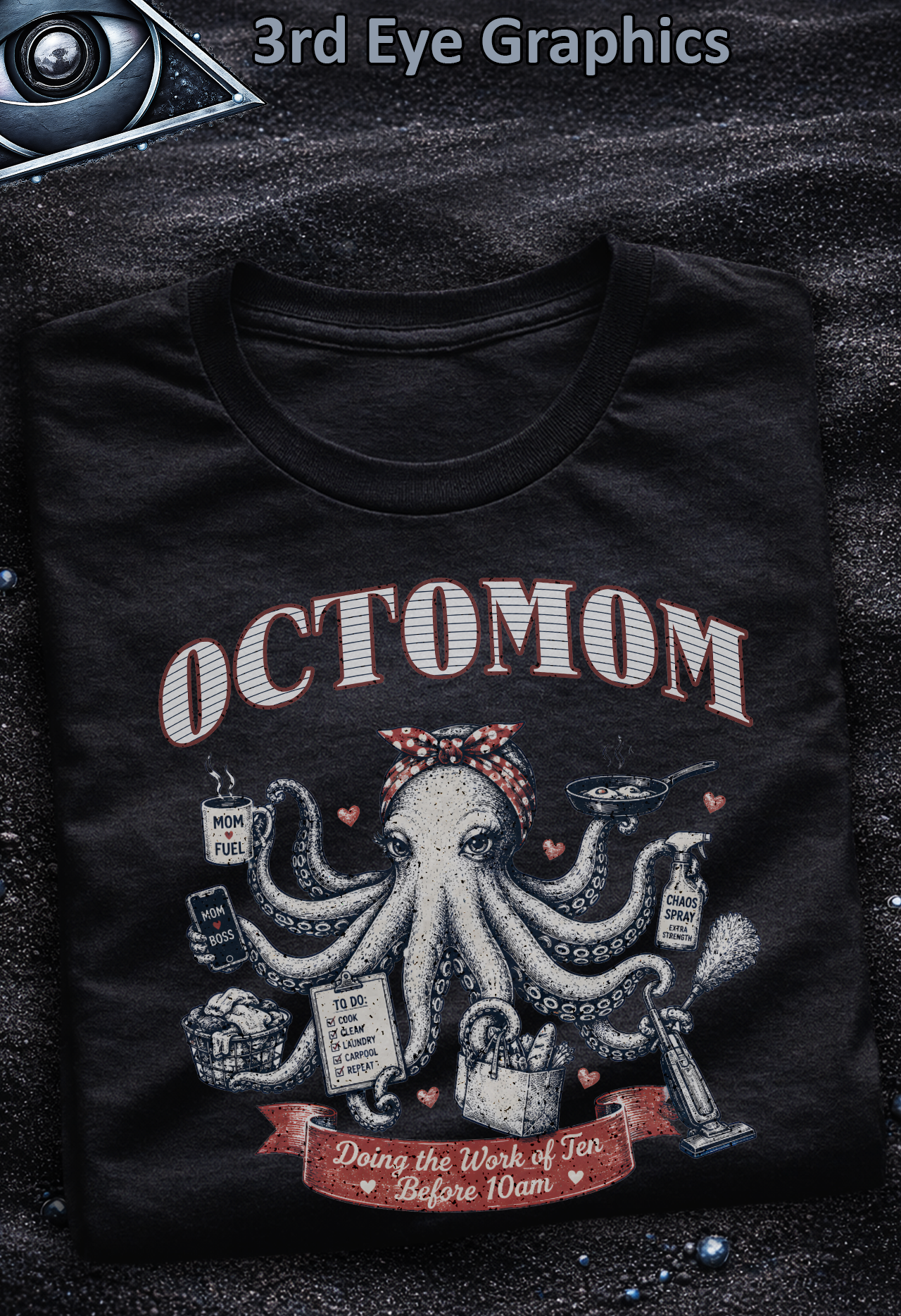 Funny Octomom Mother Octopus Vintage Parenting Chaos Humor // Graphic T-Shirt 