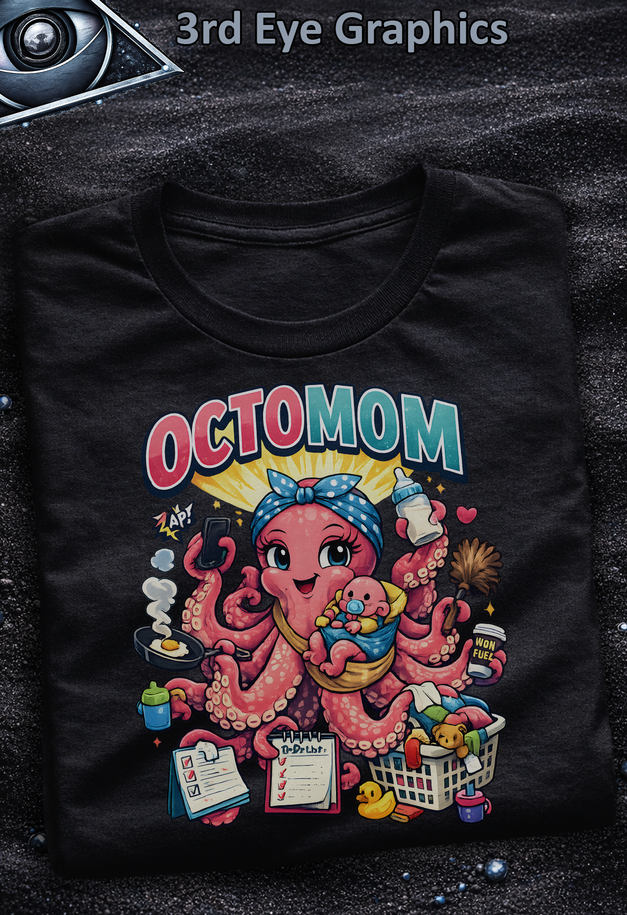 Funny Octomom Mother Octopus Cartoon Parenting Chaos Humor // Graphic T-Shirt 