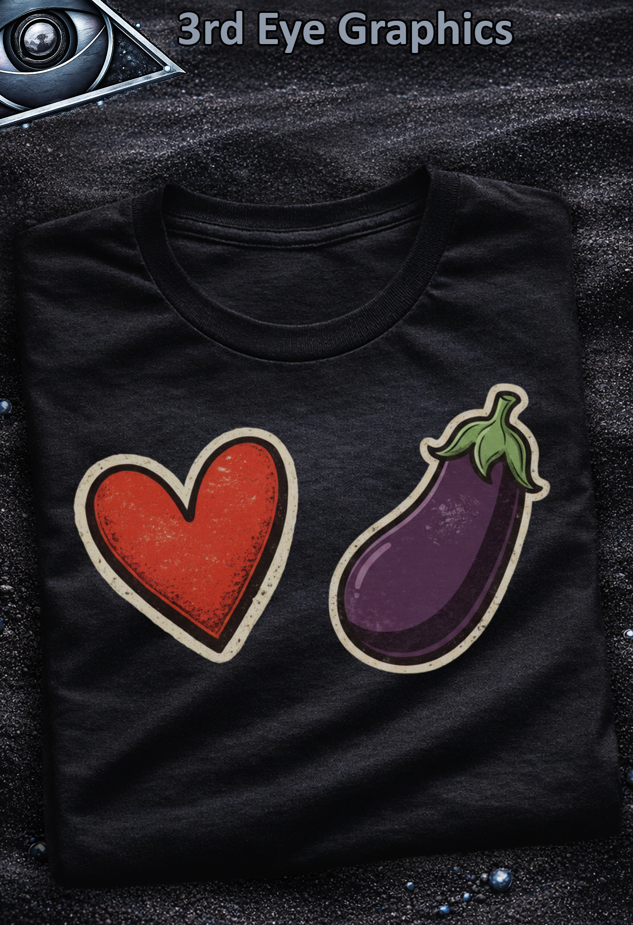 Funny Heart Eggplant Adult Humor Vintage Love Men // Graphic T-Shirt  product thumbnail image