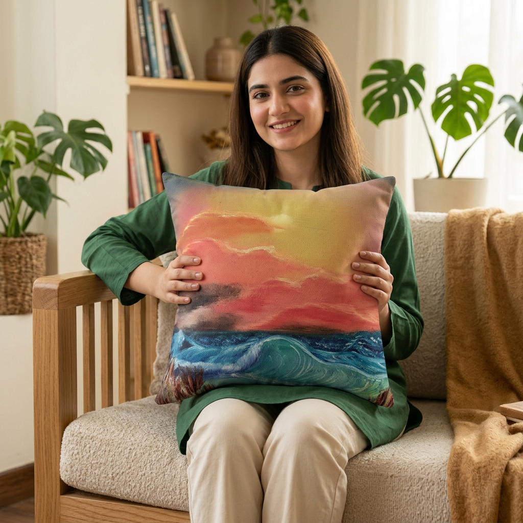 Ocean Sunset Decorative Pillow – Vibrant Seascape Throw Pillow