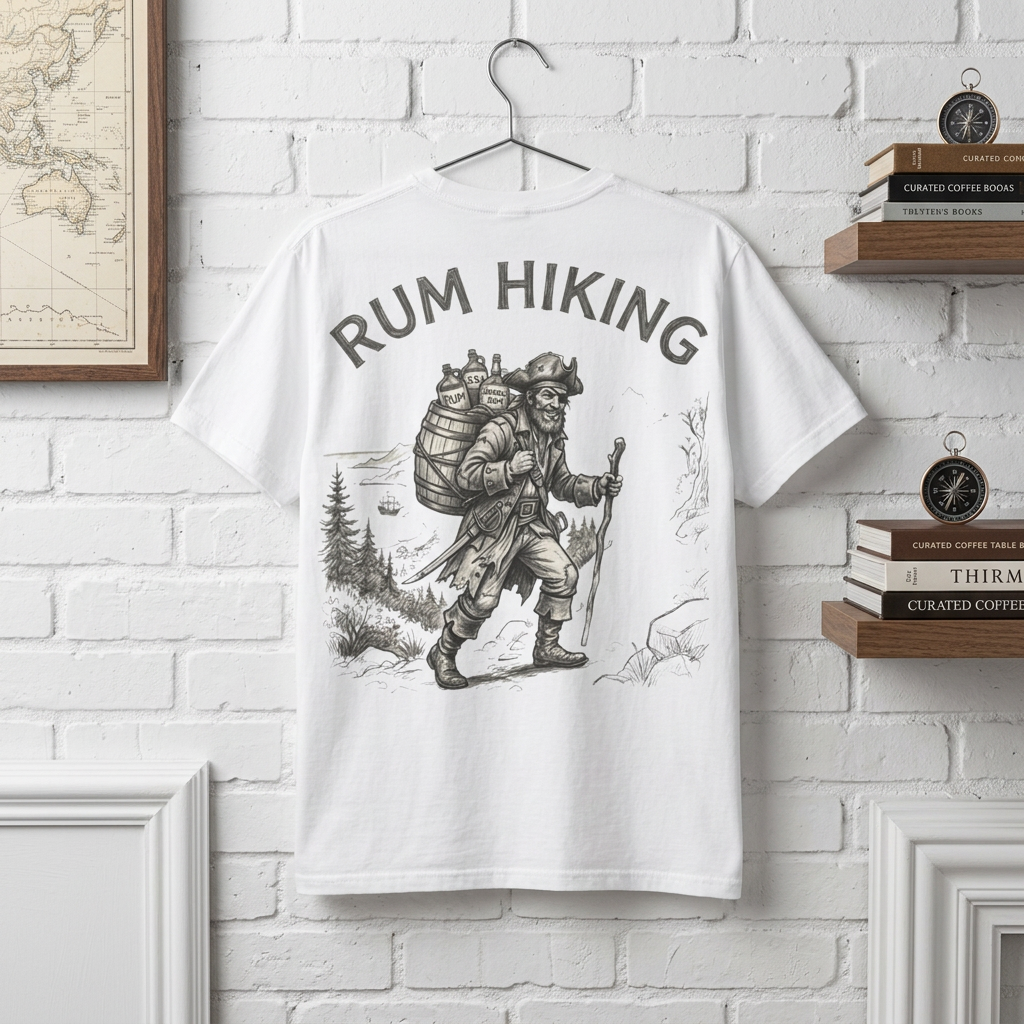 Rum Hiking T-Shirt — Vintage Explorer Backpacker Graphic Tee product thumbnail image Rum Hiking T-Shirt — Vintage Explorer Backpacker Graphic Tee product thumbnail image