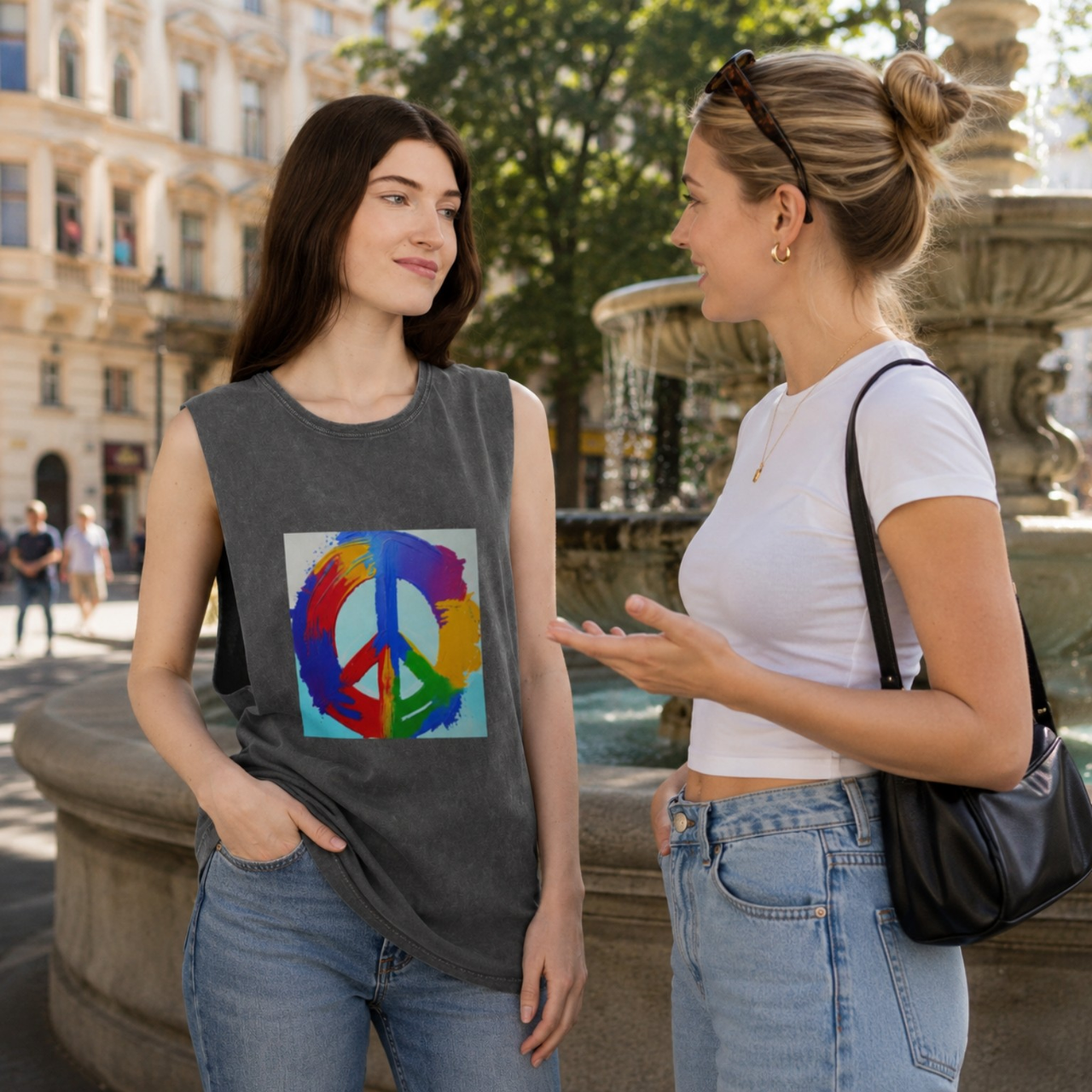 Unisex Stonewash Tank Top - Vibrant Colorful Peace Design product thumbnail image Unisex Stonewash Tank Top - Vibrant Colorful Peace Design product thumbnail image