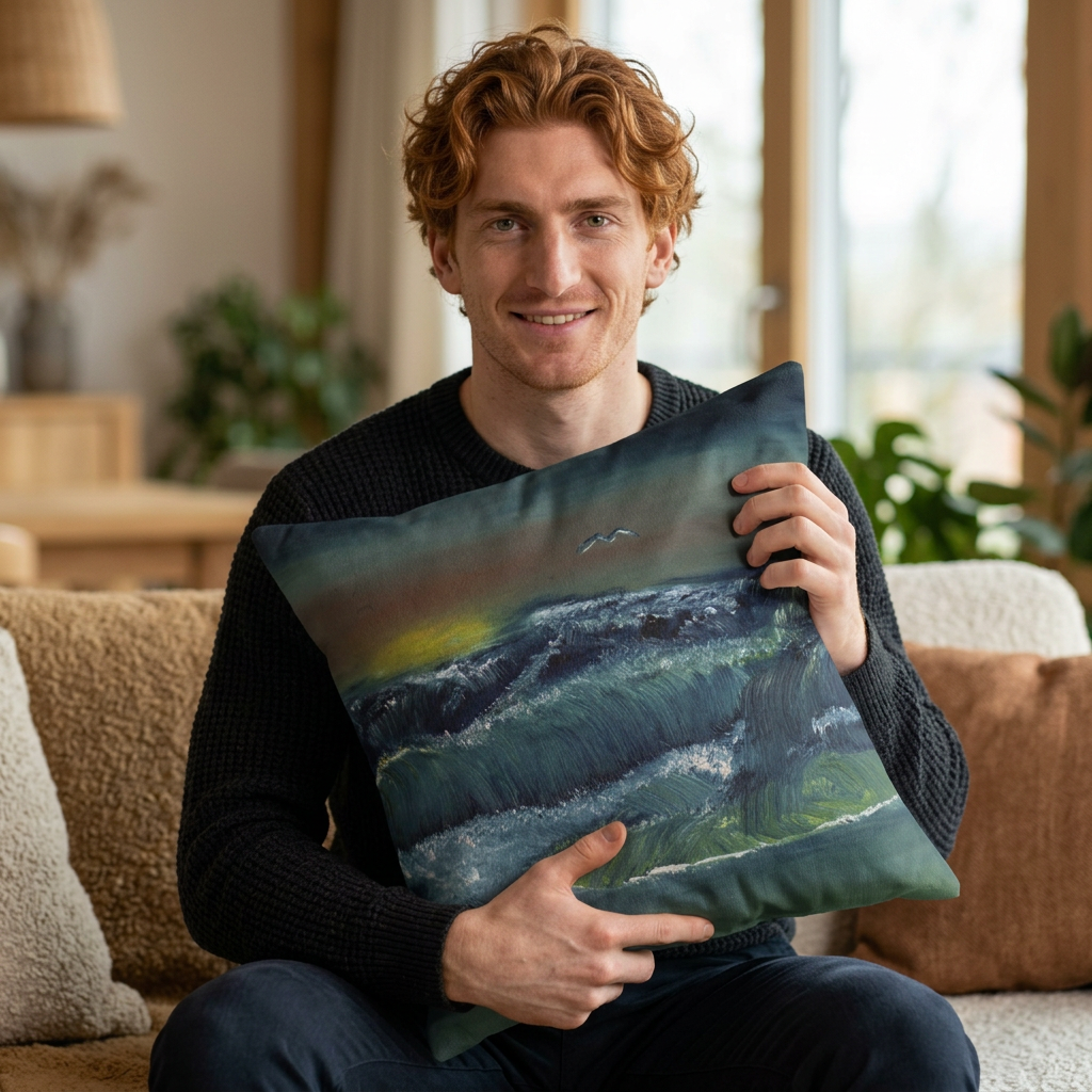 Ocean Wave Art Pillow — Seascape Decorative Throw Pillow