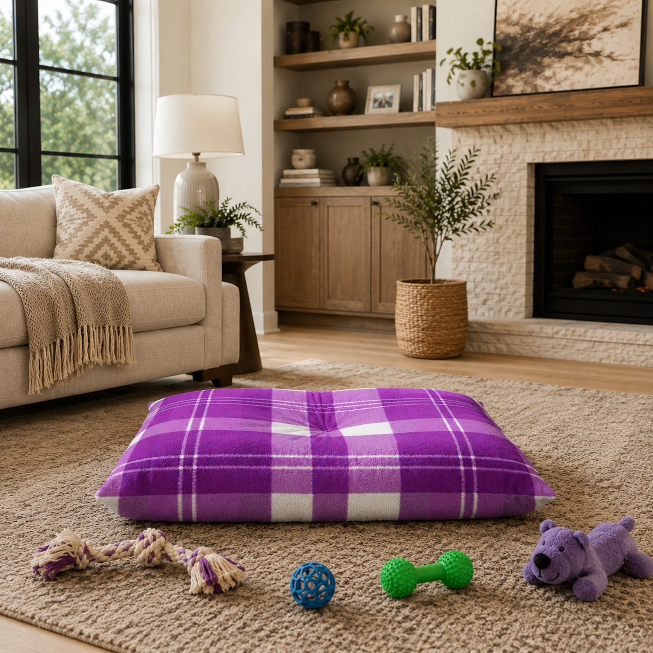 Purple and White Plaid Pet Bed for Small Dogs &amp; Cats product thumbnail image