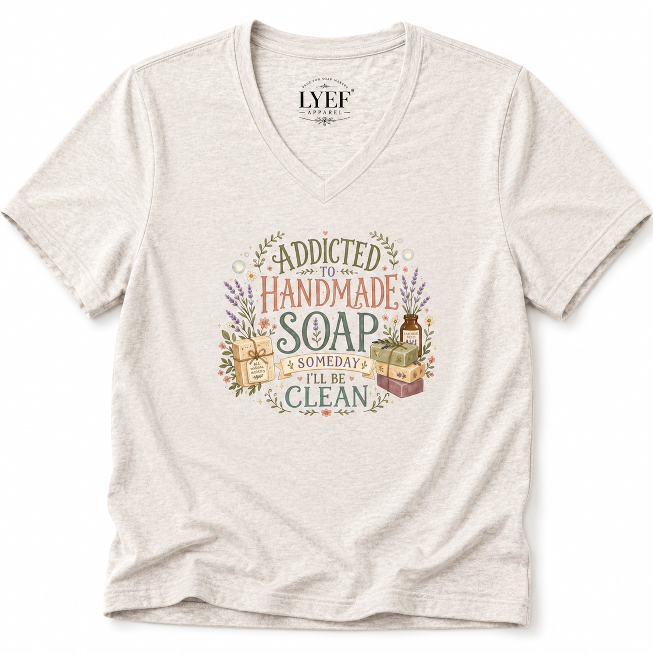 "Addicted to Handmade Soap" Handmade Soap V-Neck Tee Cottagecore Shirt product thumbnail image
