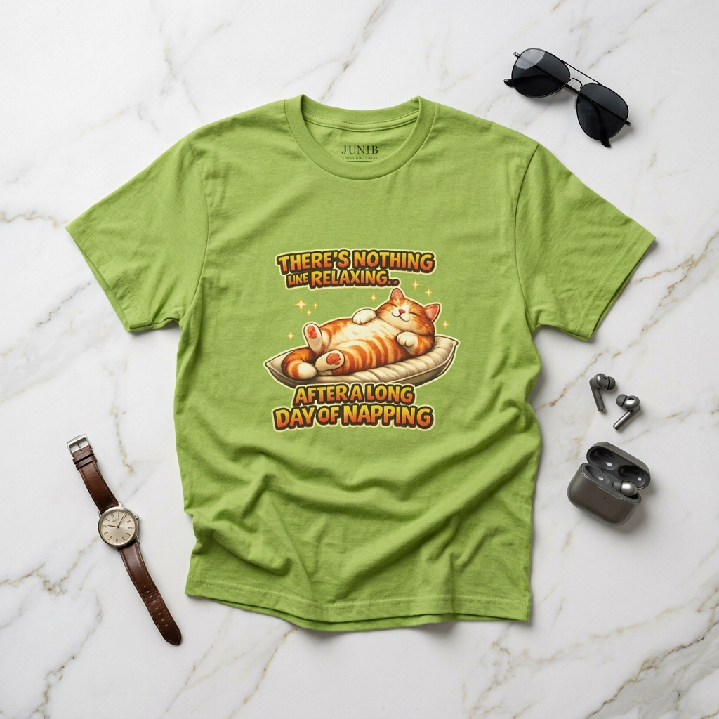 Funny Sleeping Cat Illustration Tee, Humorous Lazy Tabby Unisex T-Shirt, Animal Lovers Shirt, Pet Owners Gift, Casual Fashion