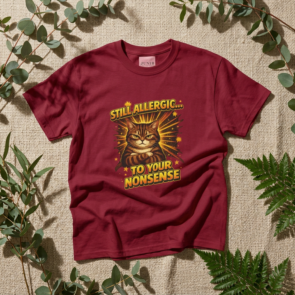 Angry Cat Illustration Still Allergic to Your Nonsense T-Shirt, Cute Funny Tabby Tee, Animal Lovers Fashion, Pet Owners Shirt product thumbnail image