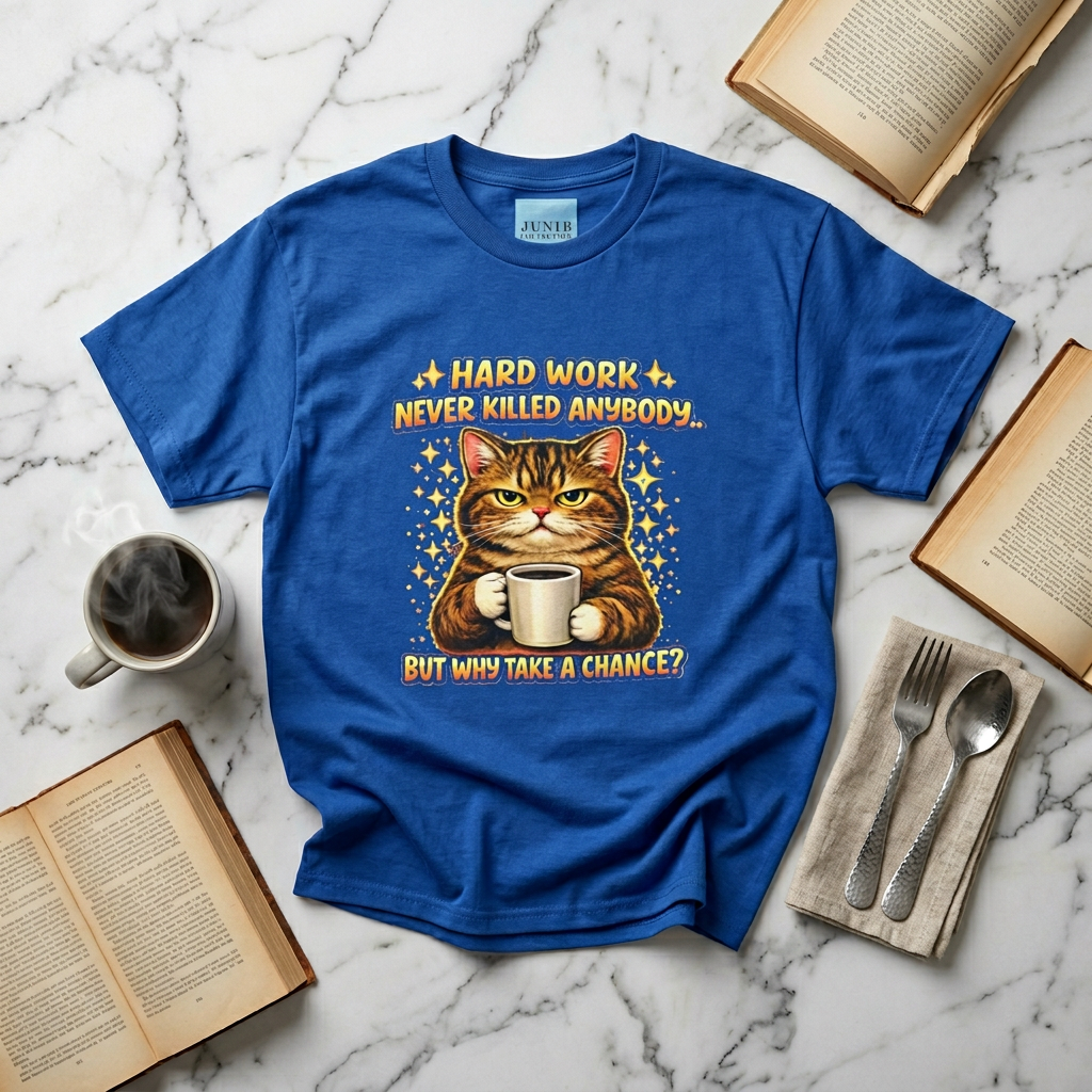 Funny Cat Holding Coffee T-Shirt, Humorous Feline Illustration Shirt, Animal Lovers Tee, Pet Owners Gift, Casual Cute Fashion