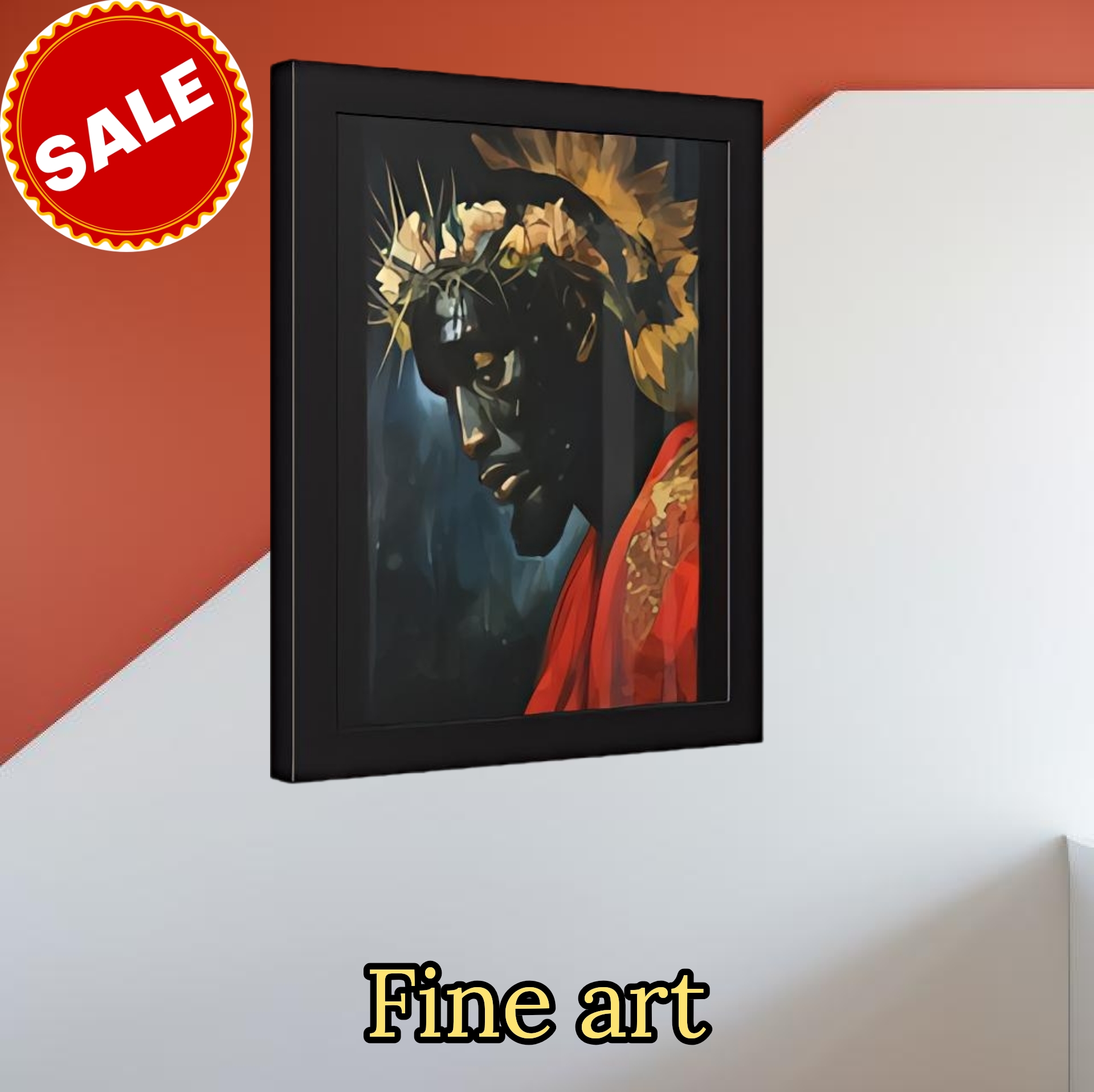 Framed Art Print – Portrait of a Crowned Man, Dramatic Dark Moody Wall Art product thumbnail image