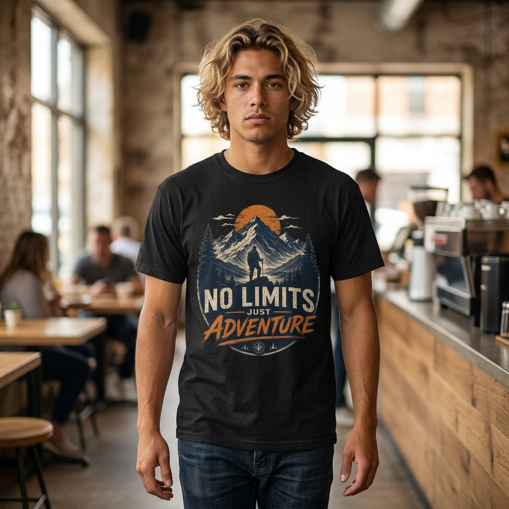 Adventure T-Shirt — "No Limits Just Adventure" Mountain Hiking Graphic product thumbnail image