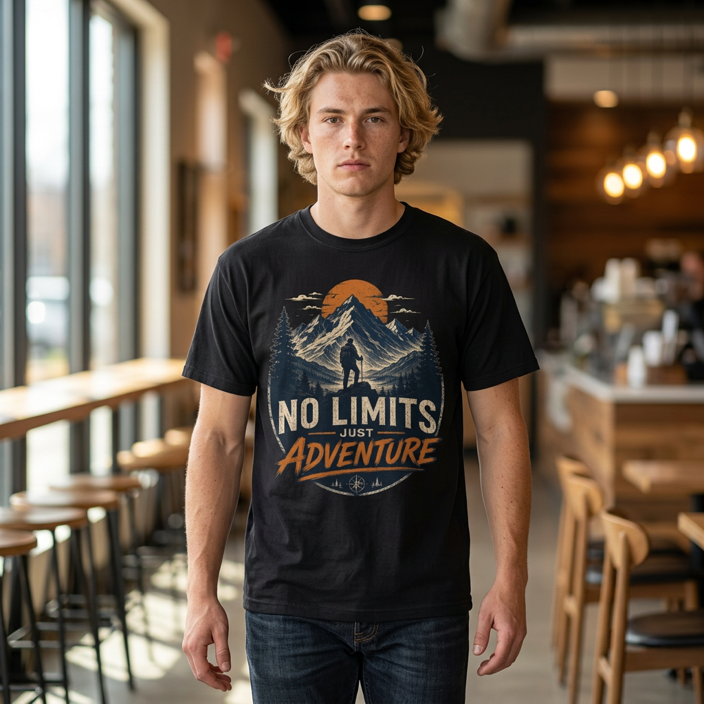 Adventure T-Shirt — "No Limits Just Adventure" Mountain Hiking Graphic product thumbnail image