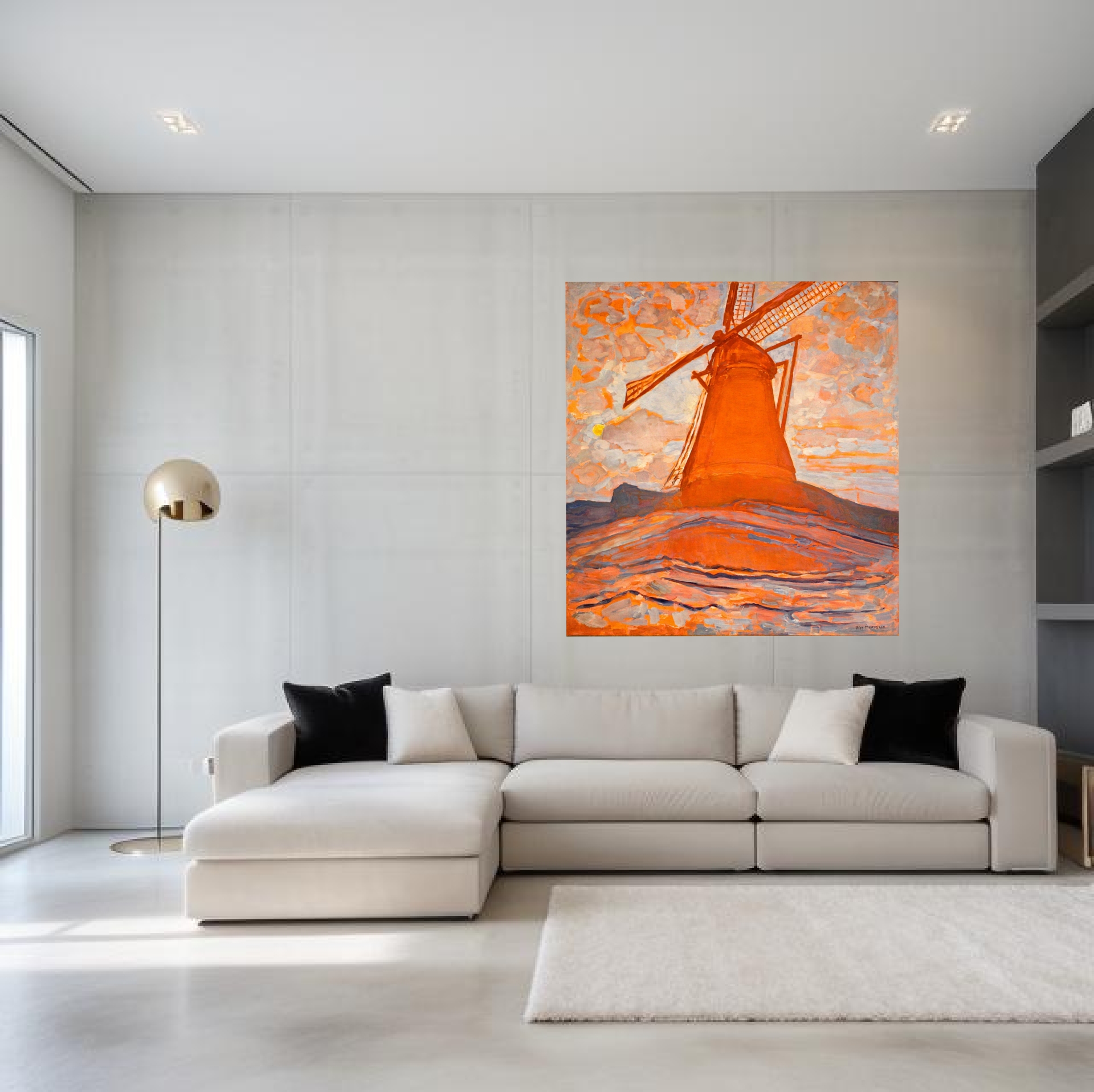 Windmill Art Poster - Warm Orange Landscape Print product thumbnail image