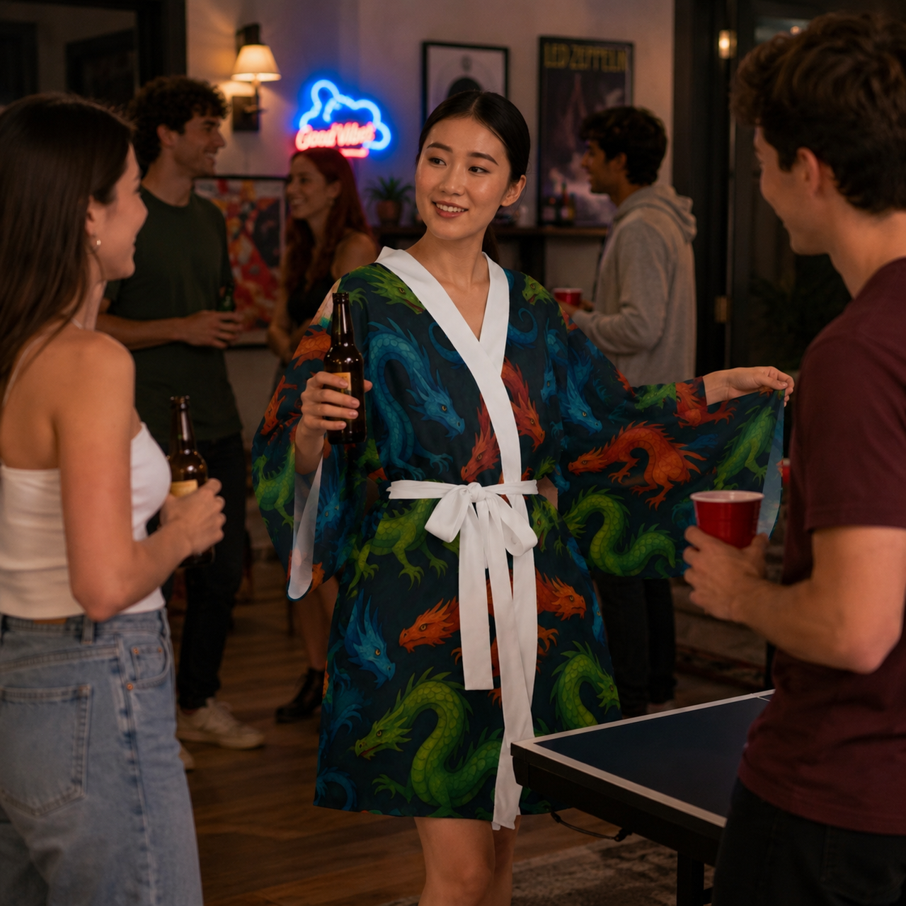 Dragons Print Long Sleeve Kimono Robe product thumbnail image Dragons Print Long Sleeve Kimono Robe product thumbnail image