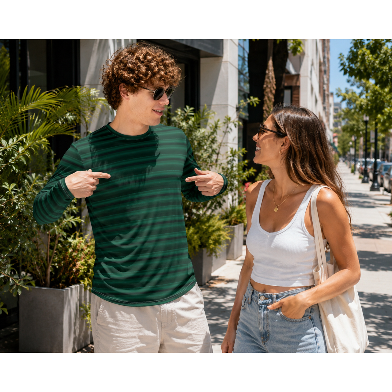 Men's UV Protection Long Sleeve Shirt - Stylish Sun-Guard with Green Stripes product thumbnail image