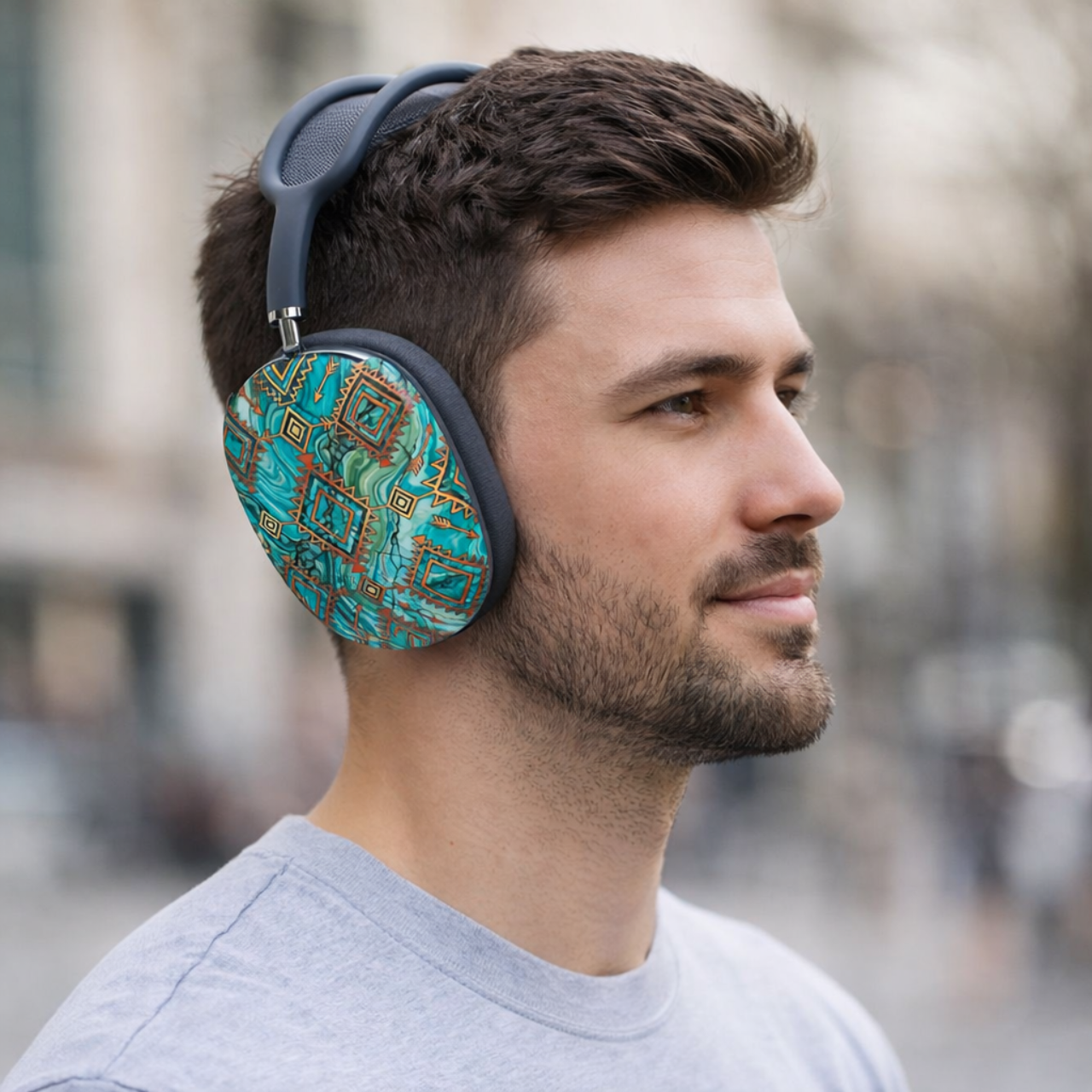 Turquoise Aztec Pattern AirPods Max Shell Case — Southwestern Geo Print Headphone Covers