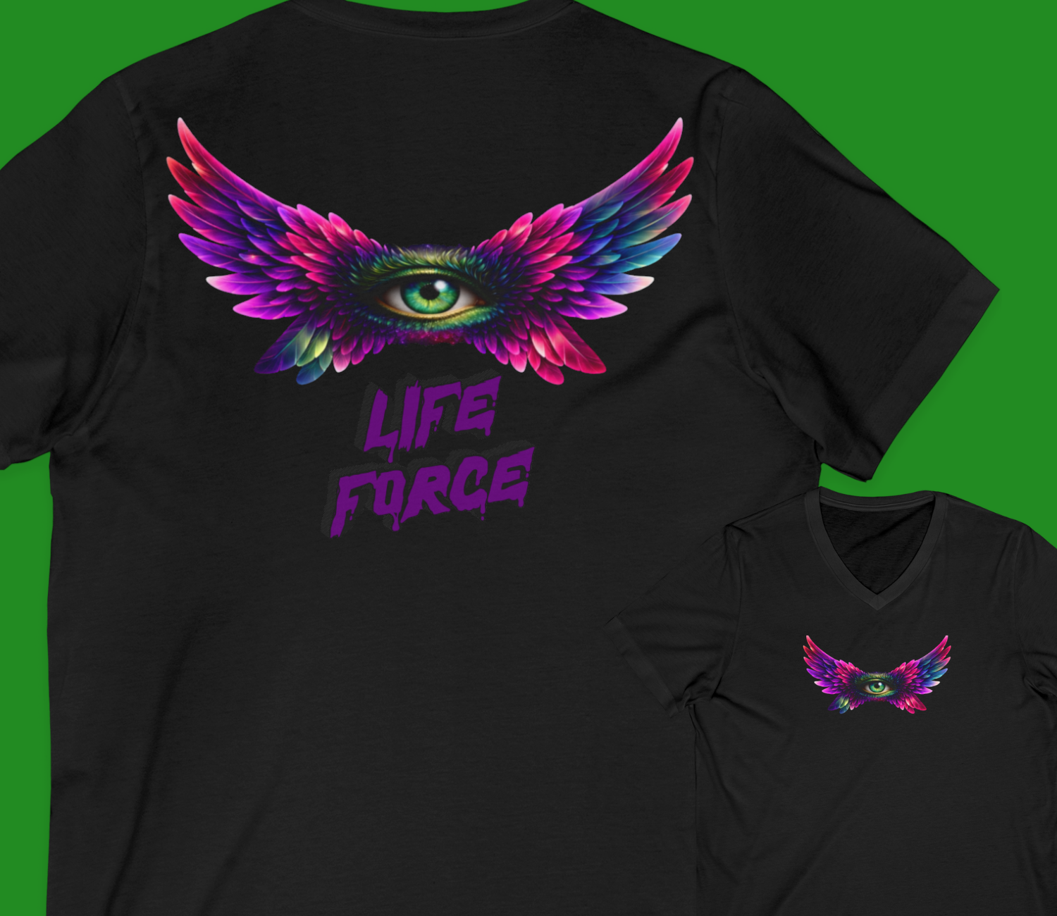 LIFE FORCE RESET™ — EVIL EYE PROTECTION V‑Neck Graphic Tee by CarmaQuanTarot product thumbnail image