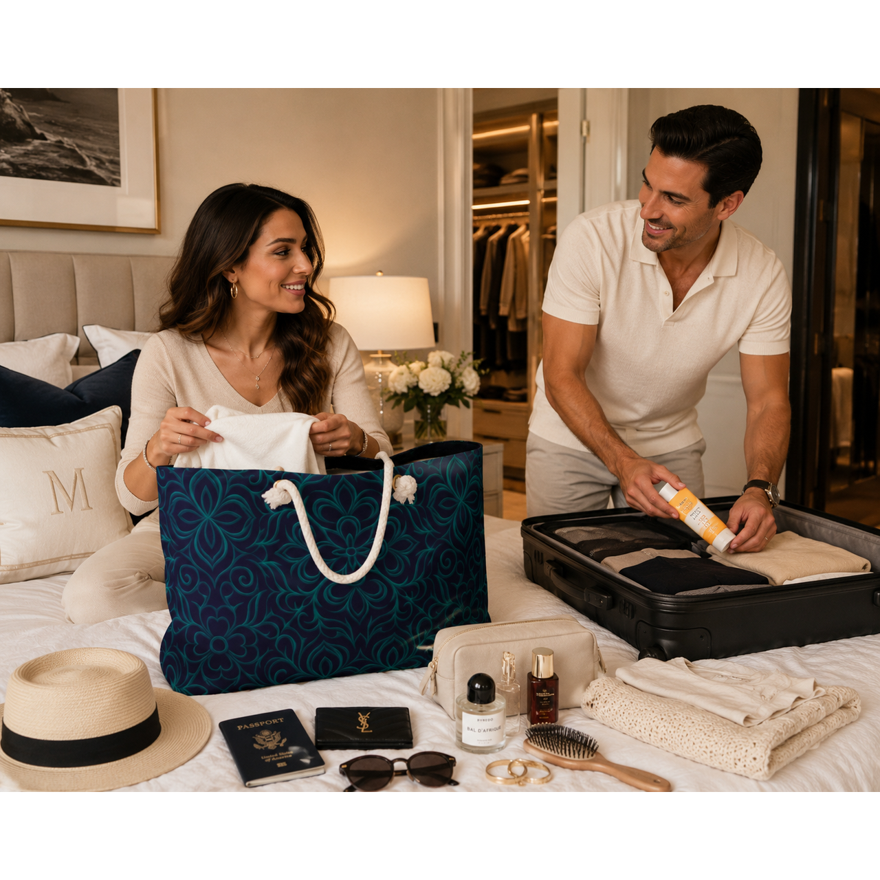 Elegant Dark Blue Floral Weekender Bag, Travel Tote product thumbnail image Elegant Dark Blue Floral Weekender Bag, Travel Tote product thumbnail image