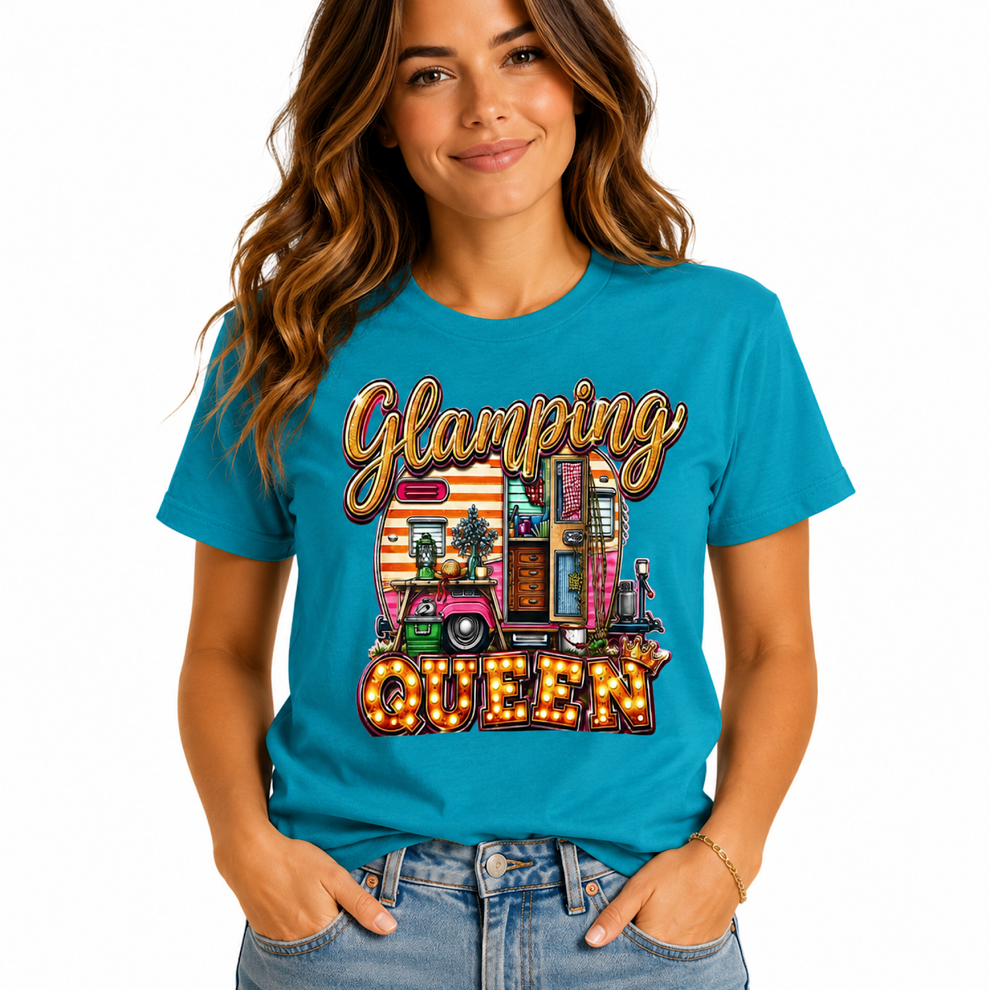 Glamping Queen Shirt for Women Funny Camping T-Shirt Retro Camper RV Glamper Camping Life Tee For Mom Wife product thumbnail image Glamping Queen Shirt for Women Funny Camping T-Shirt Retro Camper RV Glamper Camping Life Tee For Mom Wife product thumbnail image