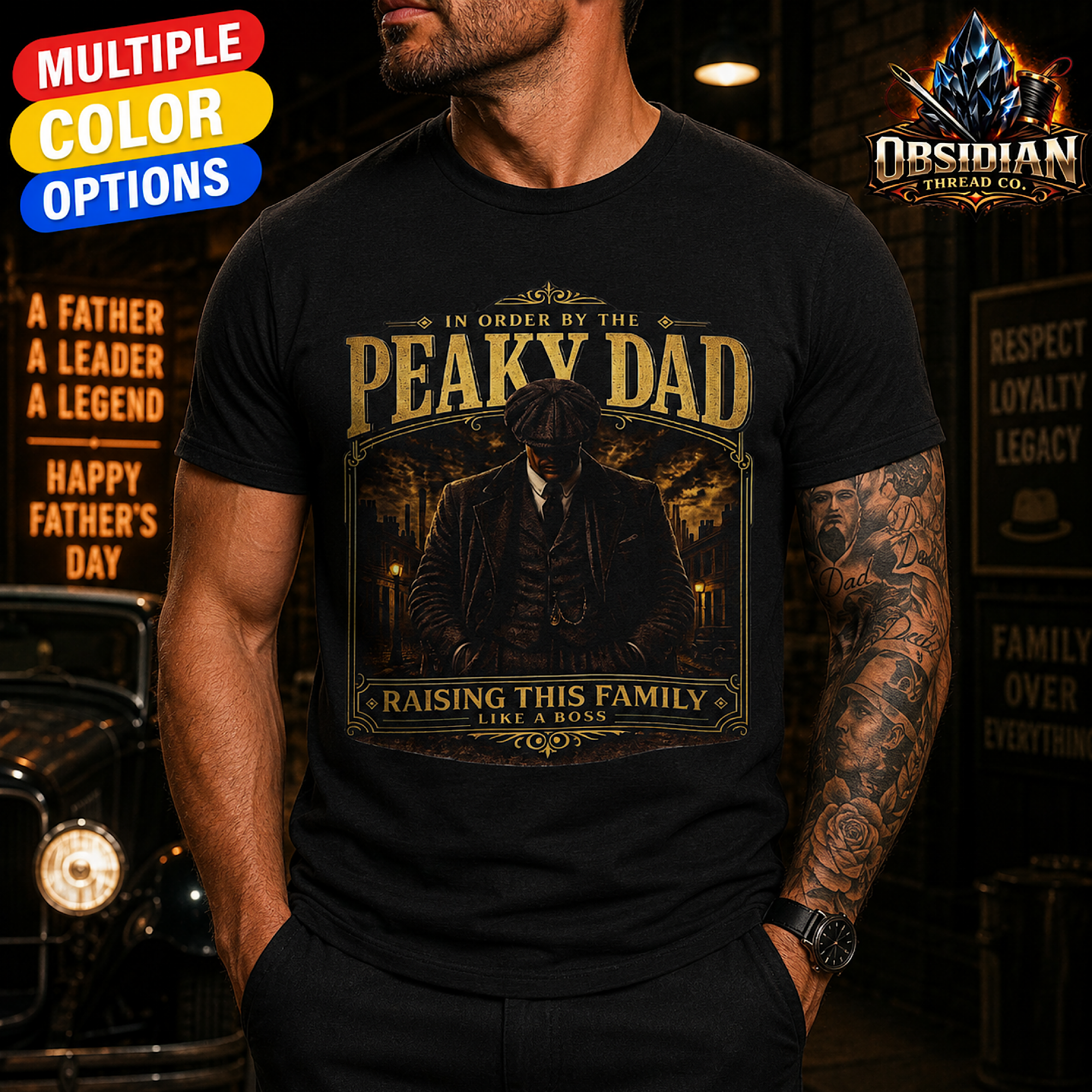 Peaky Dad Shirt Funny Fathers Day Mafia Dad T-Shirt Mob Boss Family Man Graphic Tee for Men product thumbnail image