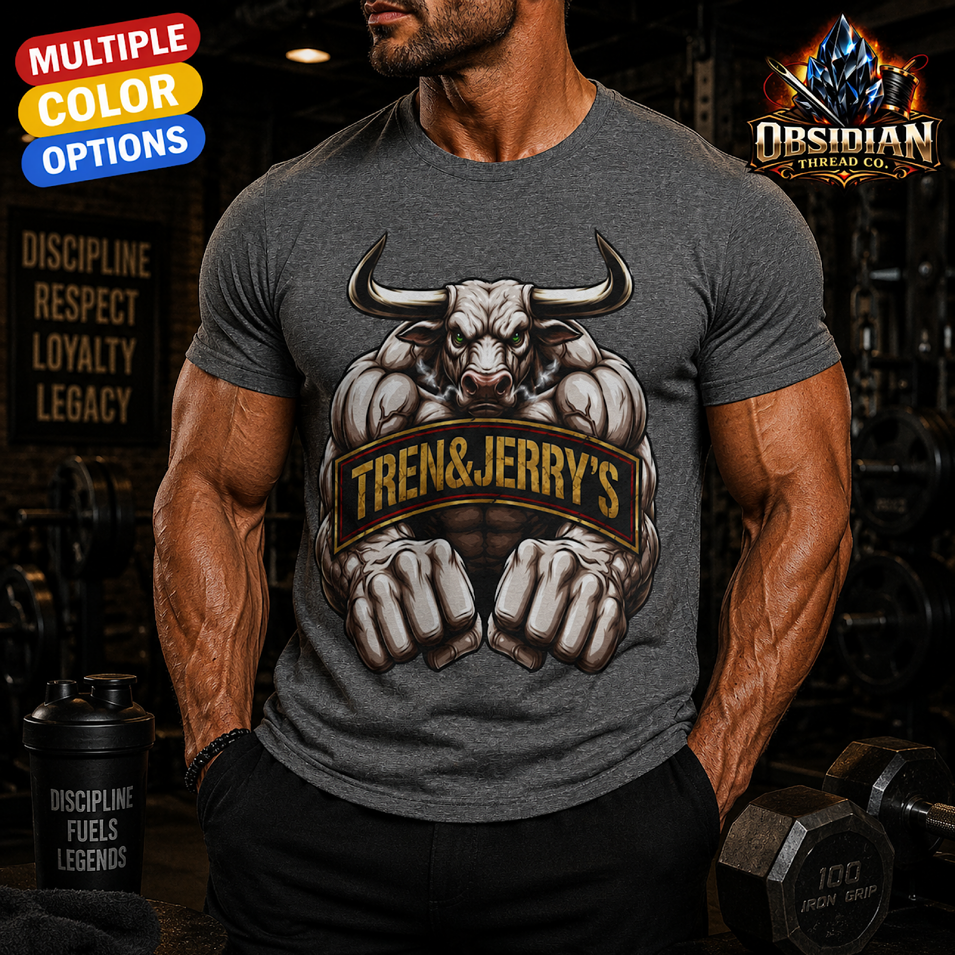 Tren &amp; Jerry’s Gym Shirt Bodybuilding Workout Weightlifting Deadlift Fitness 
