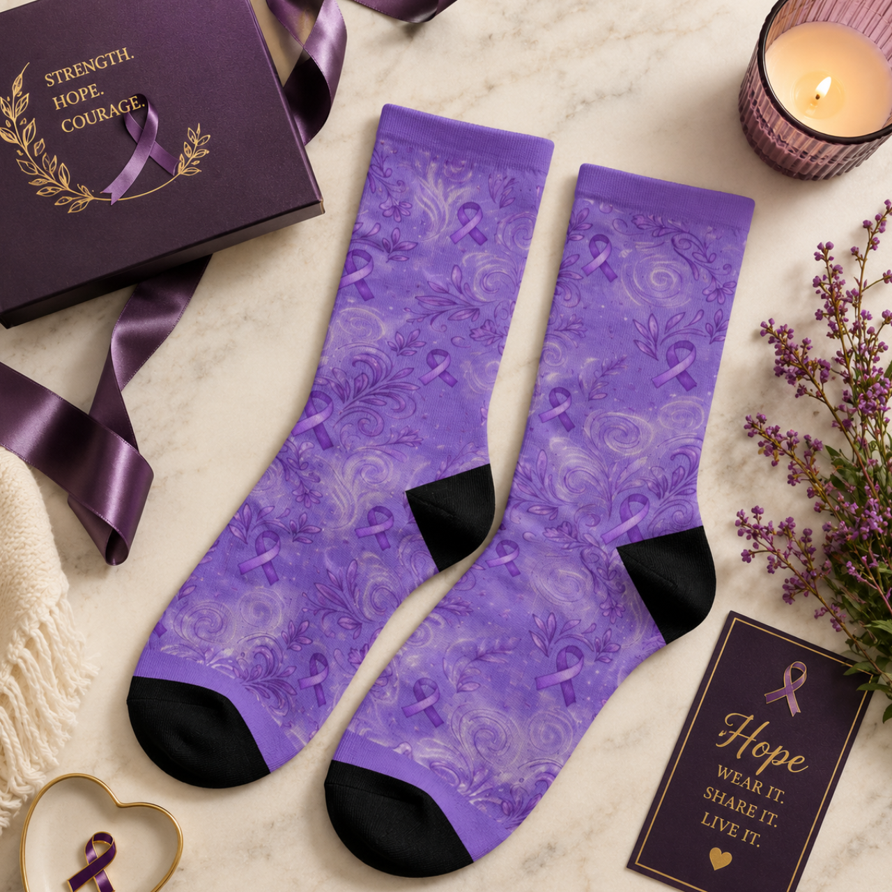 Alzheimer's Awareness Purple Ribbon Socks — Recycled Poly