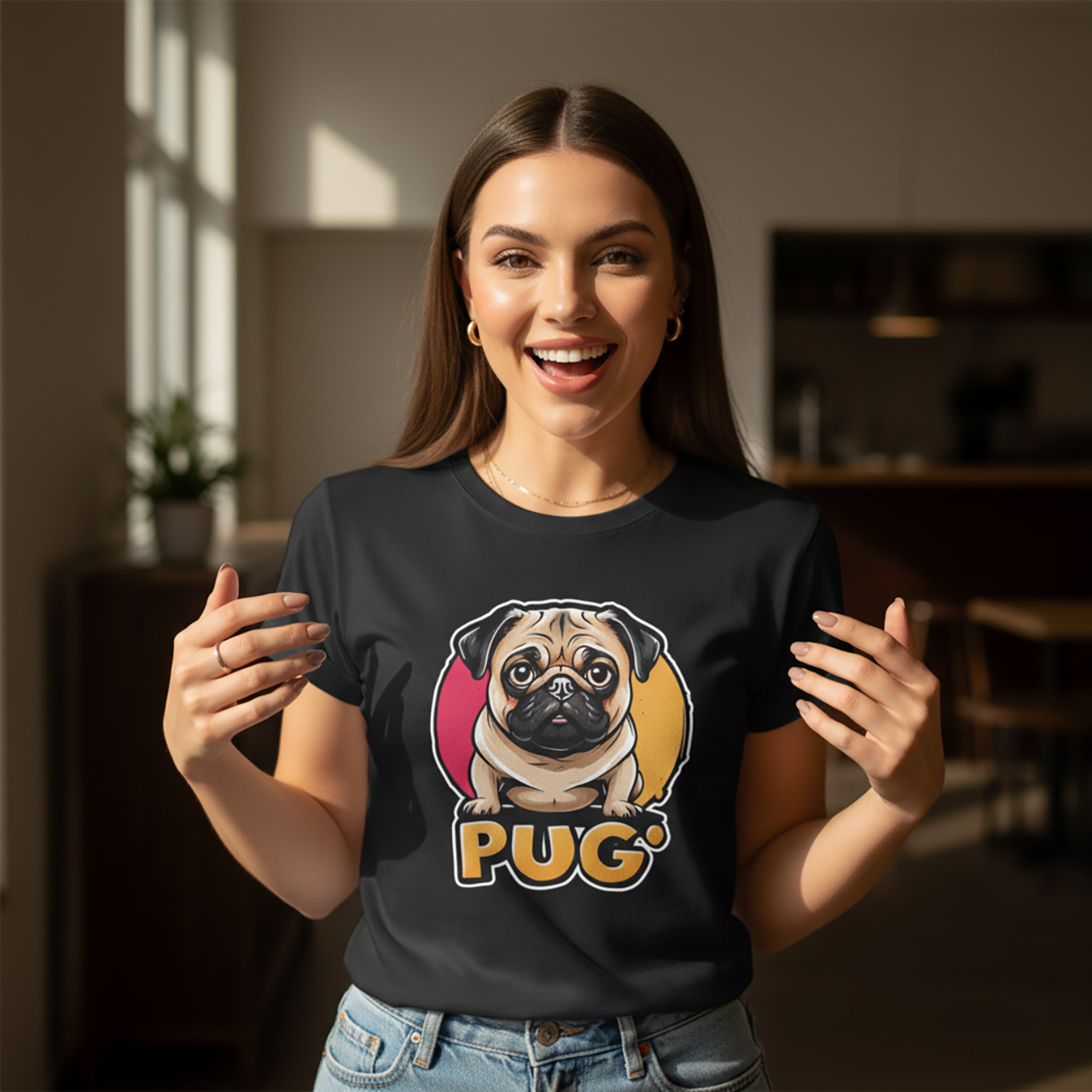 Pug Graphic Tee - Cute Retro Pug Illustration T-Shirt product thumbnail image