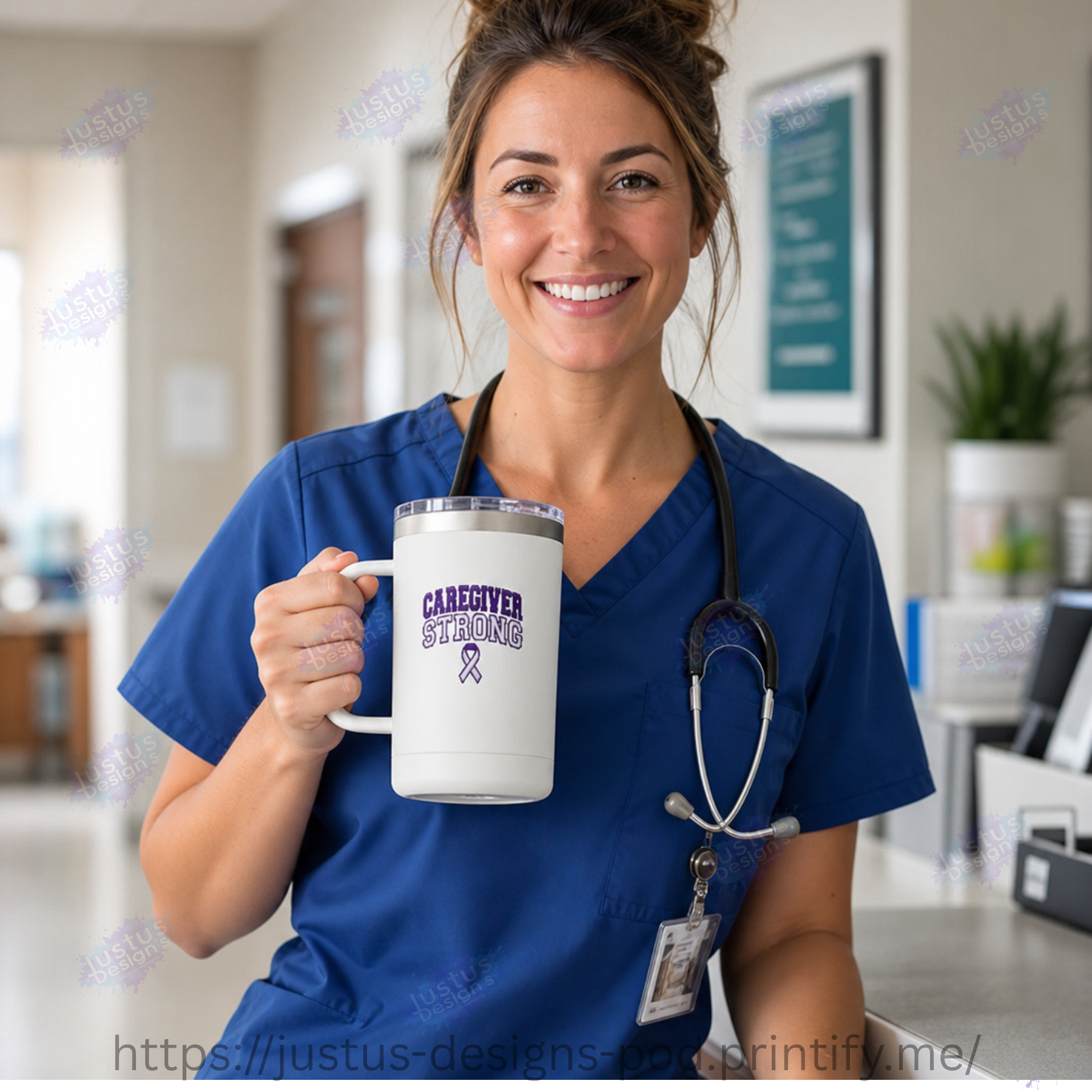 Caregiver Strong 15oz Tumbler – Inspirational Support Travel Mug with Purple Awareness Ribbon product thumbnail image