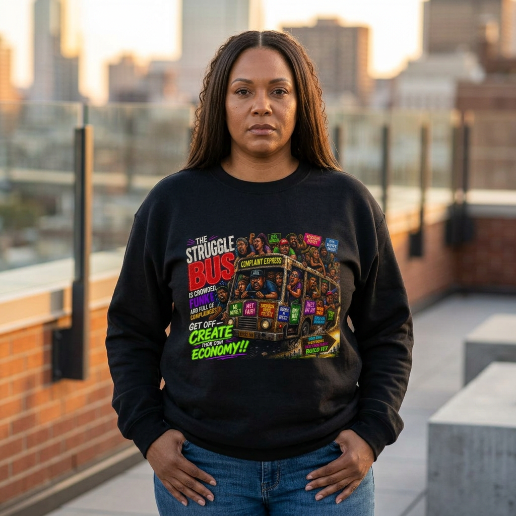Struggle Bus Crewneck Sweatshirt – “Get Off &amp; Create Your Own Economy” | Motivational Streetwear | Bold Mindset Graphic | LifeCoachDesigns.shop product thumbnail image