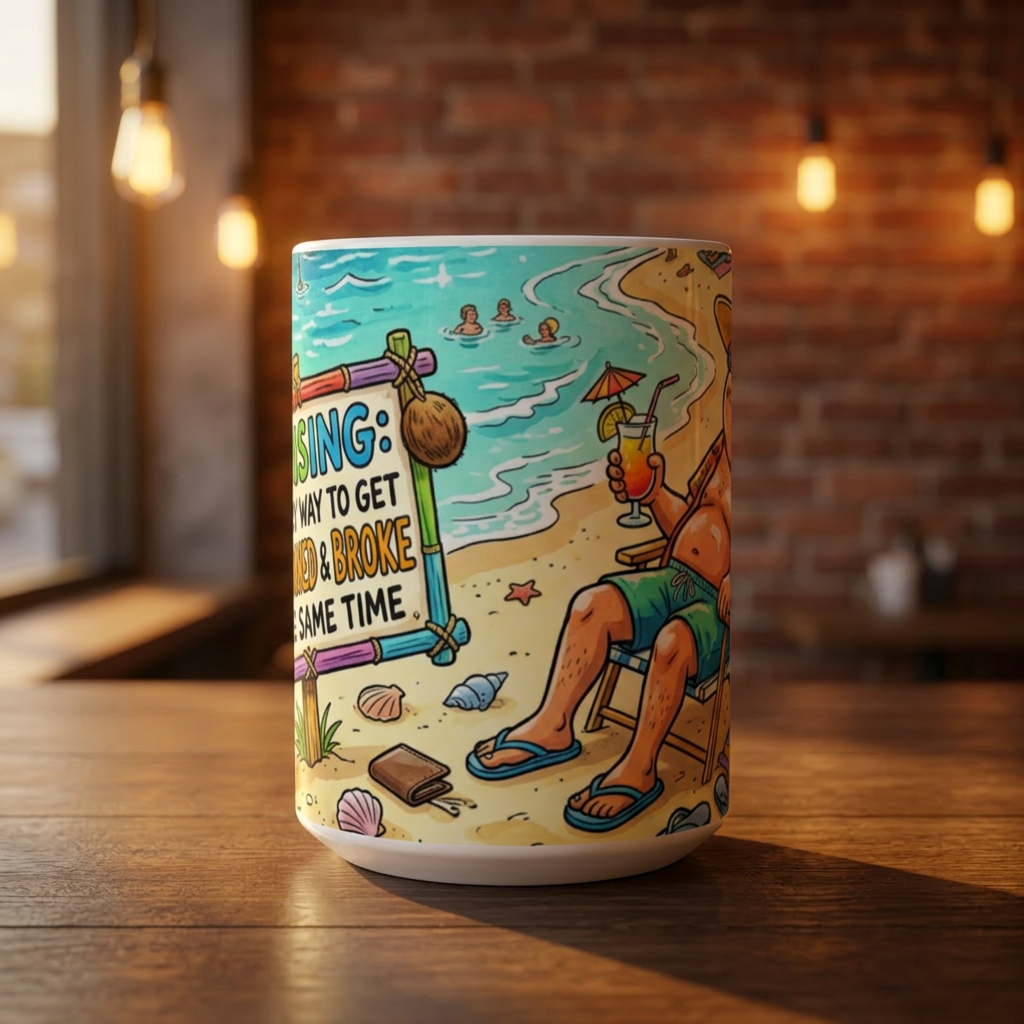 Beach Vacation Mug — Funny 'Retiring: The Best Way to Get Old & Broke at the Same Time' 15oz Coffee Cup product thumbnail image Beach Vacation Mug — Funny 'Retiring: The Best Way to Get Old & Broke at the Same Time' 15oz Coffee Cup product thumbnail image