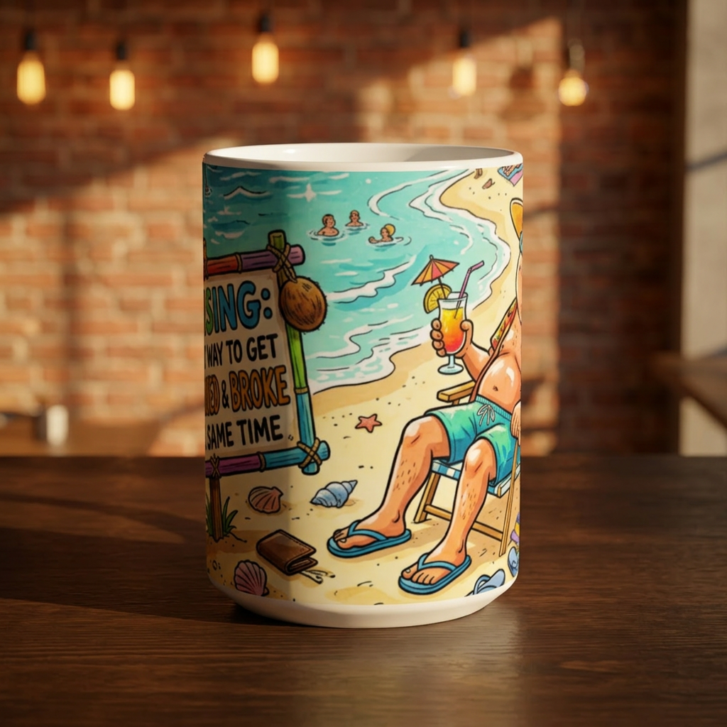 Beach Vacation Mug — Funny 'Retiring: The Best Way to Get Old & Broke at the Same Time' 15oz Coffee Cup product thumbnail image Beach Vacation Mug — Funny 'Retiring: The Best Way to Get Old & Broke at the Same Time' 15oz Coffee Cup product thumbnail image