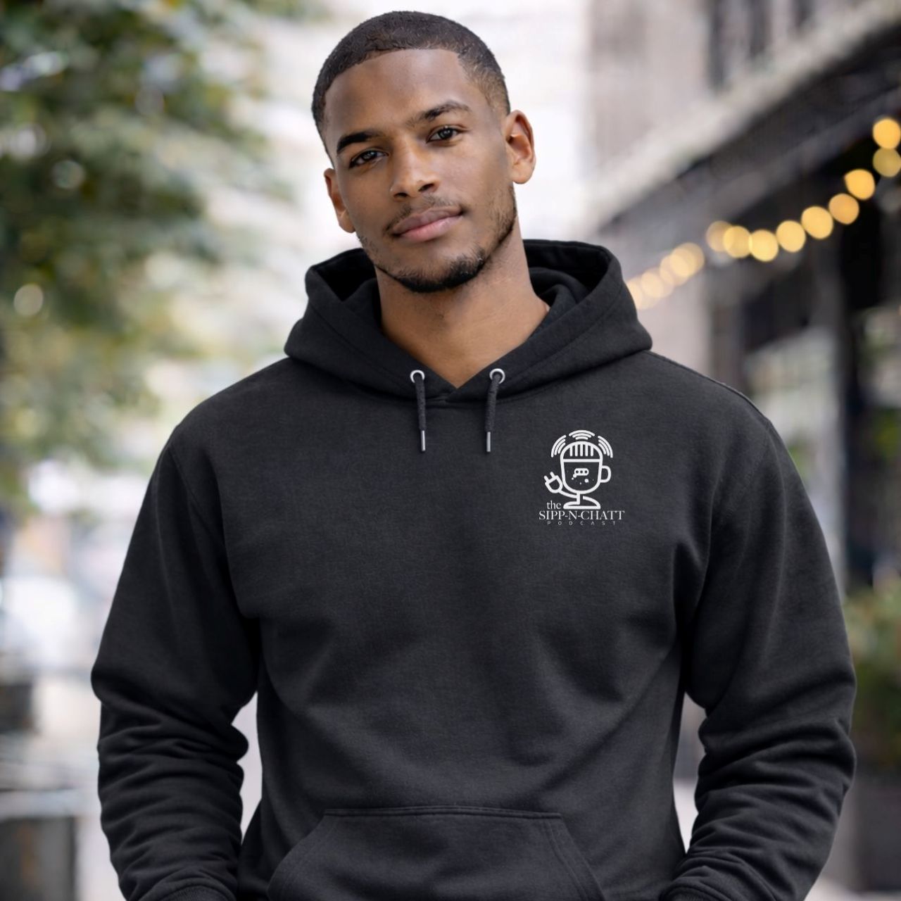 Sipp-N-Chatt Podcast Unisex Hoodie-Left Chest-White product thumbnail image Sipp-N-Chatt Podcast Unisex Hoodie-Left Chest-White product thumbnail image