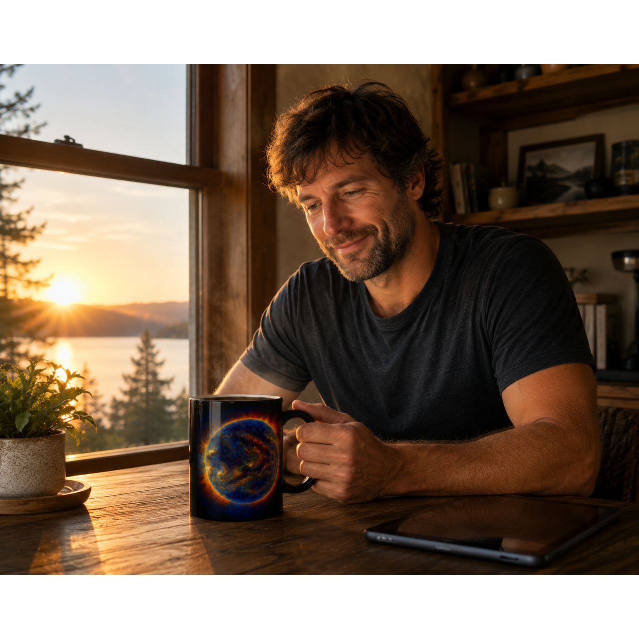 Artistic Sun Accent Coffee Mug - Cosmic Style for Space Lovers product thumbnail image