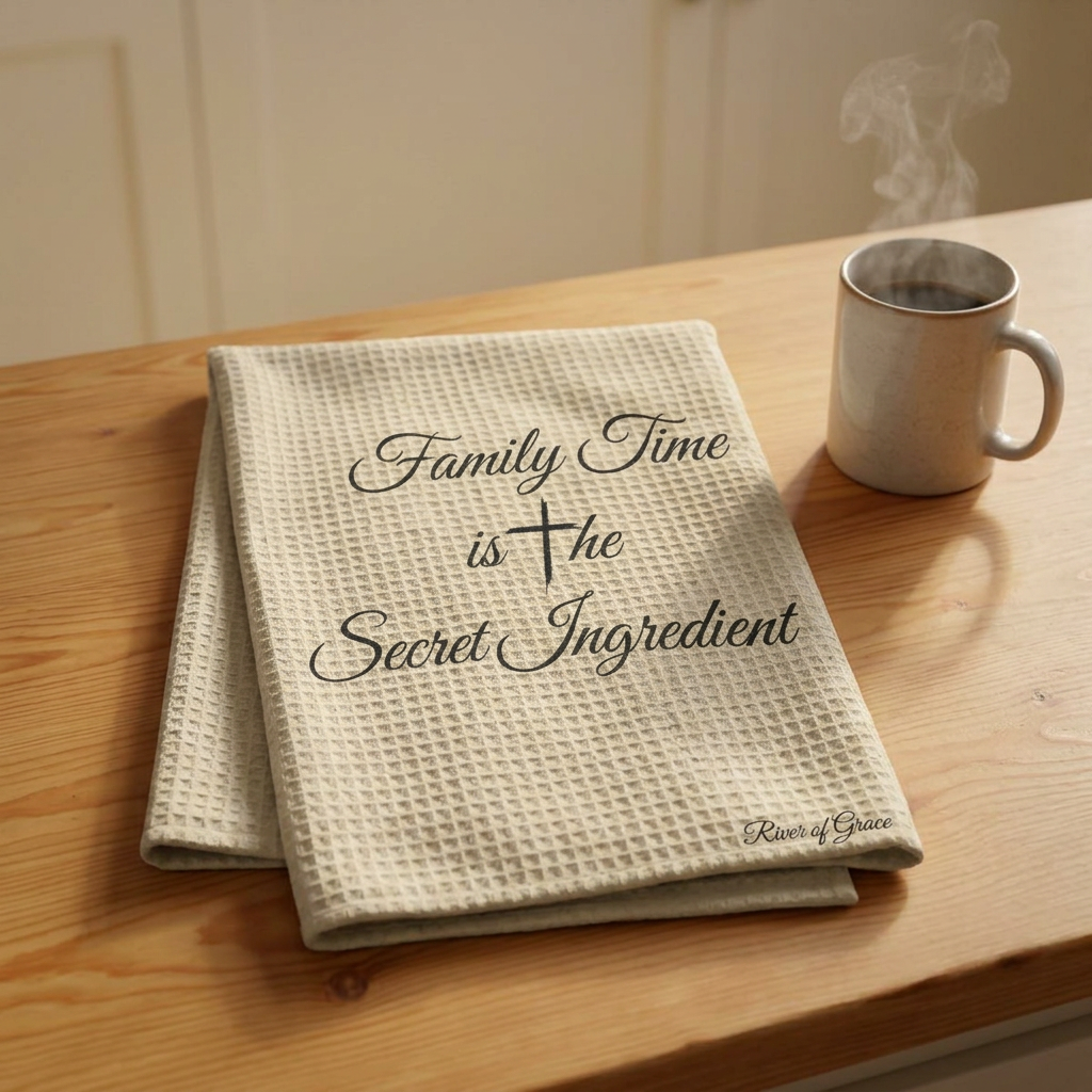 Waffle Weave Kitchen Hand Towel – “Family Time is the Secret Ingredient” 