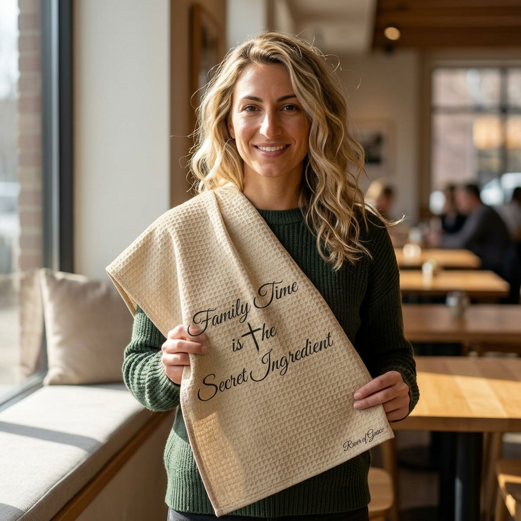 Waffle Weave Kitchen Hand Towel – “Family Time is the Secret Ingredient” product thumbnail image Waffle Weave Kitchen Hand Towel – “Family Time is the Secret Ingredient” product thumbnail image