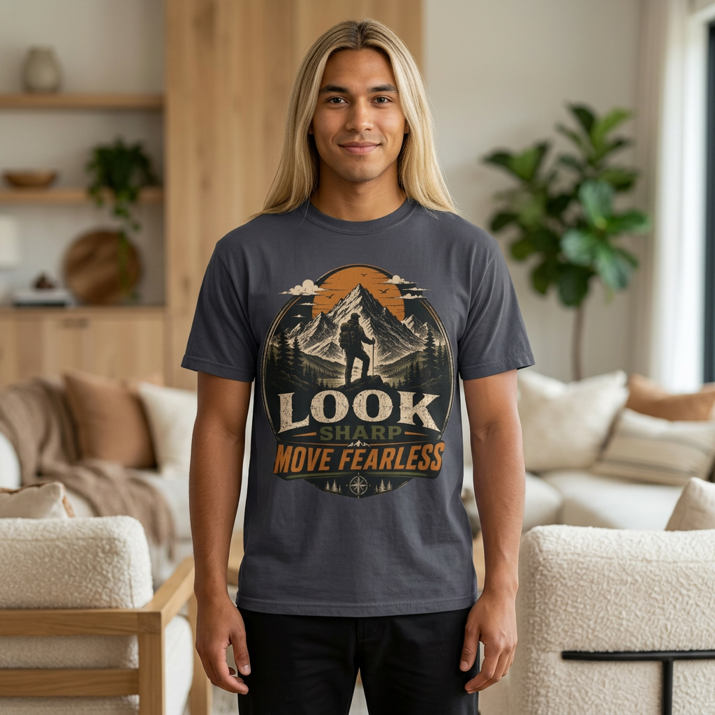 Adventure Graphic T-Shirt — "Look Sharp Move Fearless" Hiker Tee product thumbnail image Adventure Graphic T-Shirt — "Look Sharp Move Fearless" Hiker Tee product thumbnail image